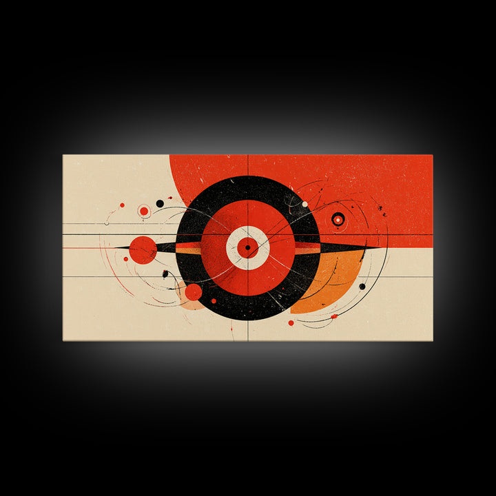 Red Black Atomic Target Abstract Wall Art, Mid Century Modern Geometric Poster, Retro MCM Wall Decor, Bold Canvas Print Art