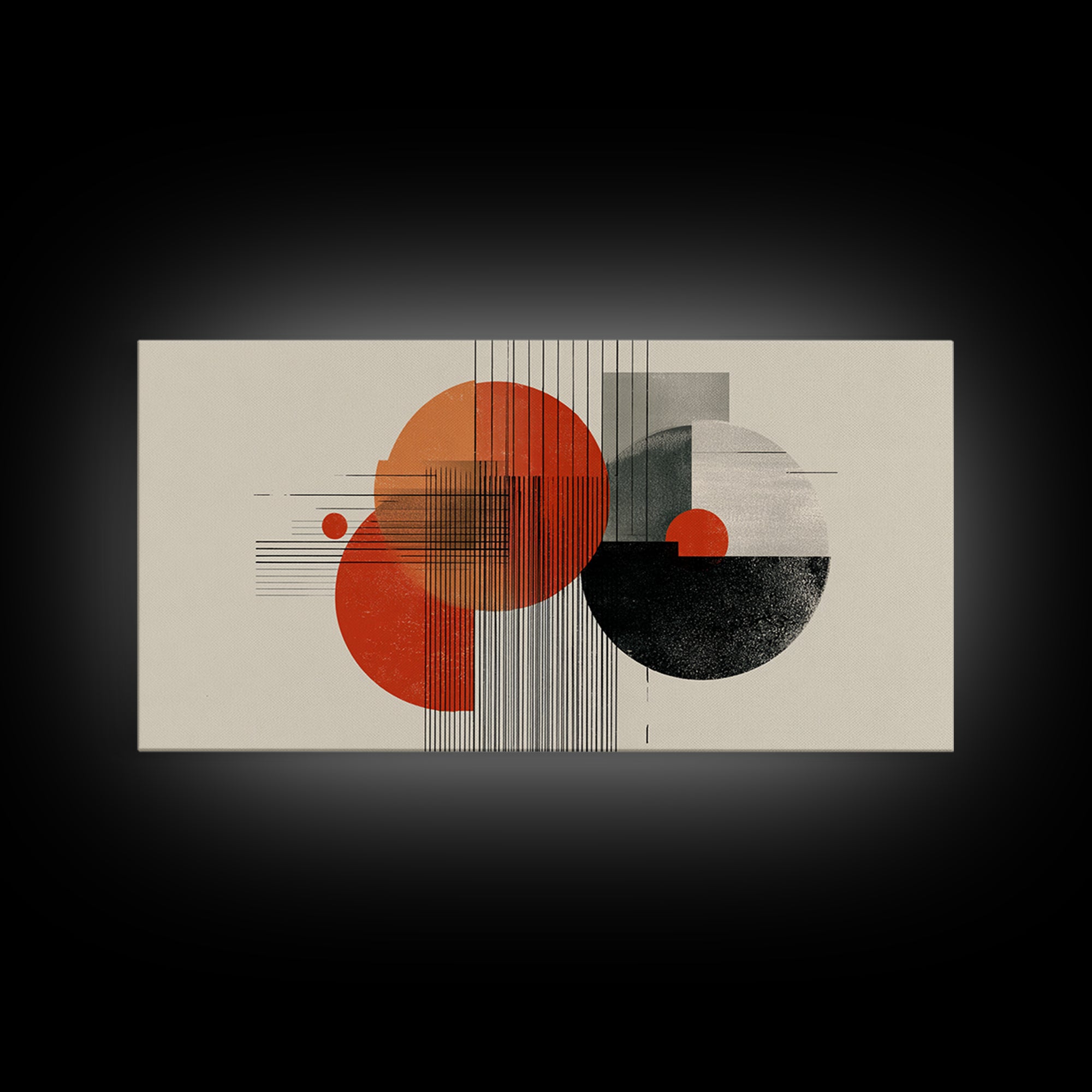 Orange Black Bauhaus Circle Canvas Print, Midcentury Modern Wall Decor, Geometric Abstract Art Poster For Living Room Home Decor