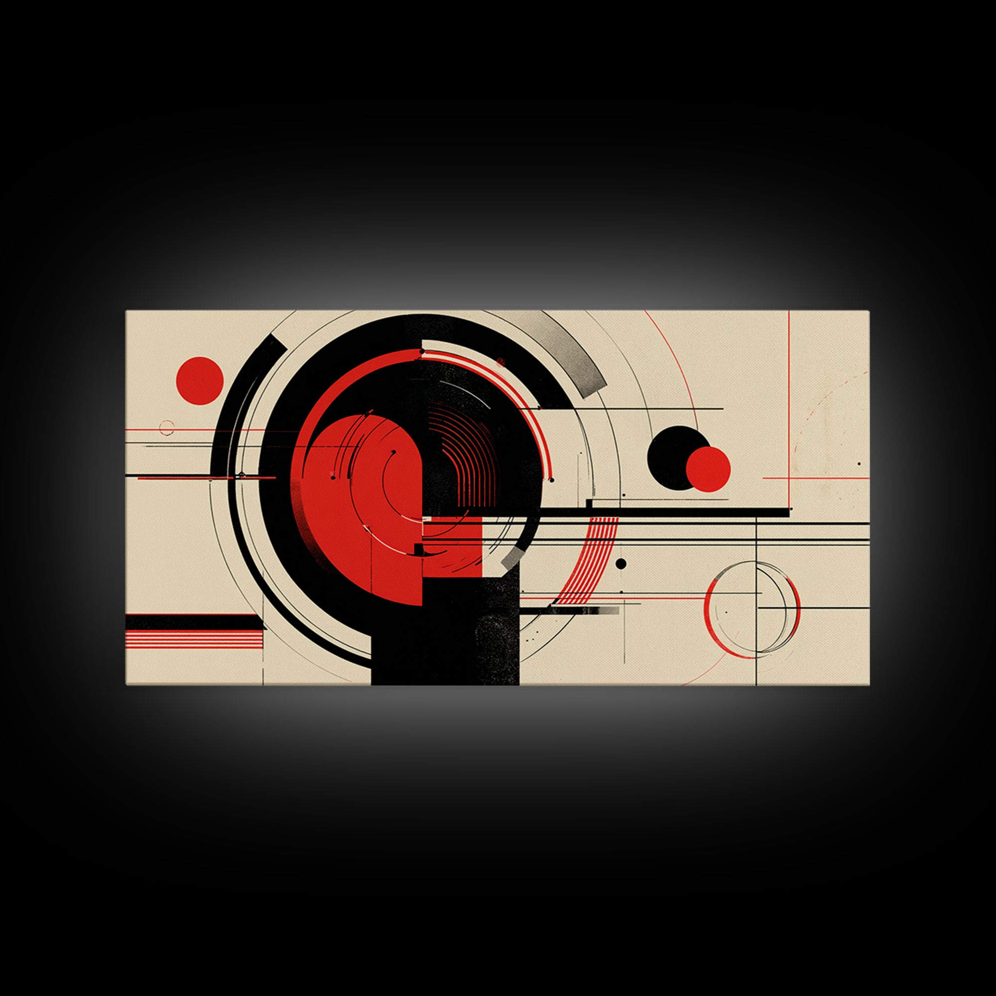 Red Black Circular Abstract Canvas Print, Mid Century Modern Wall Decor, Geometric Bauhaus Poster, Atomic Retro Artwork Print