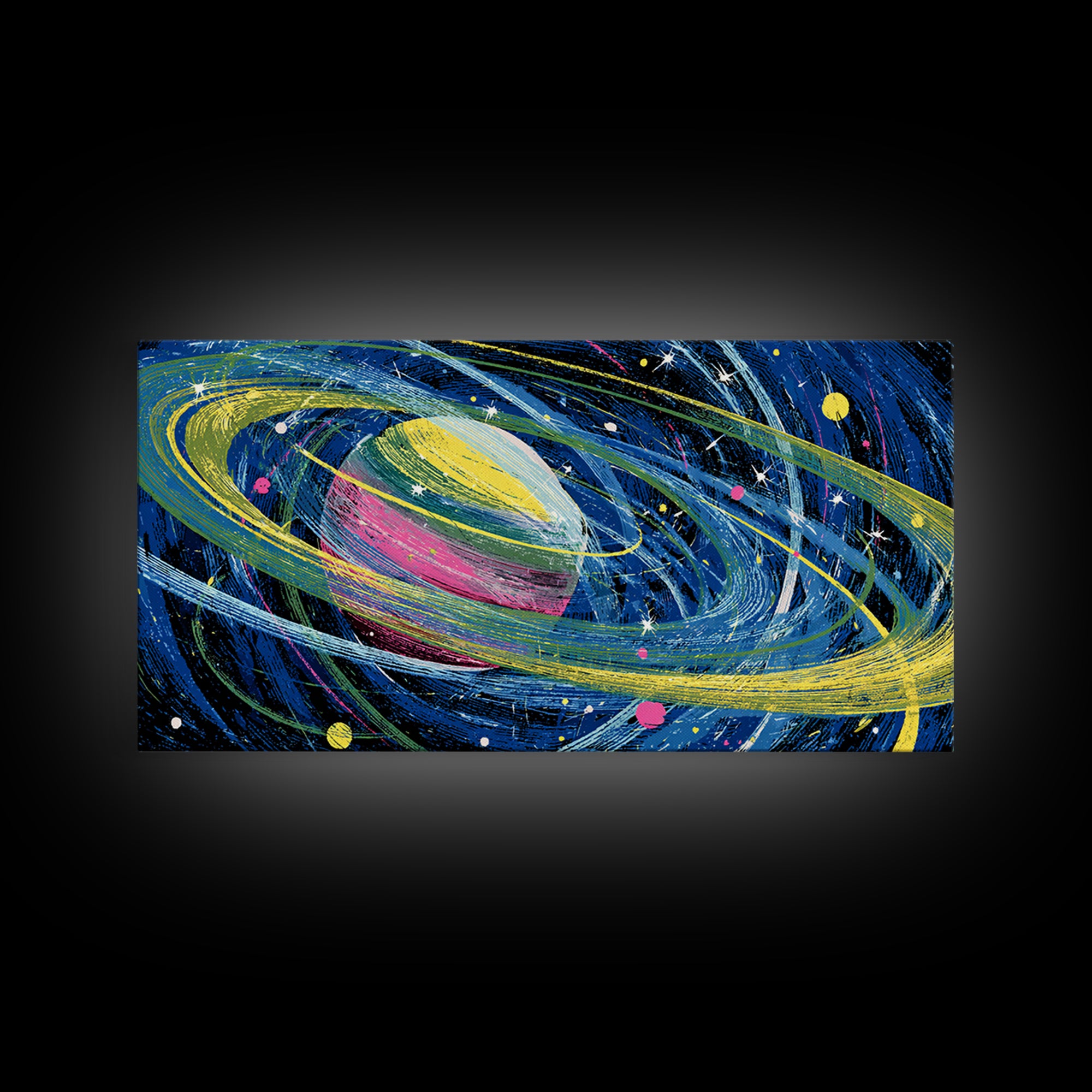 Colorful Ringed Planet Wall Art, Retro Sci Fi Space Poster, Cosmic Mid Century Modern Art Print, Kids Room Galaxy Decor Gift