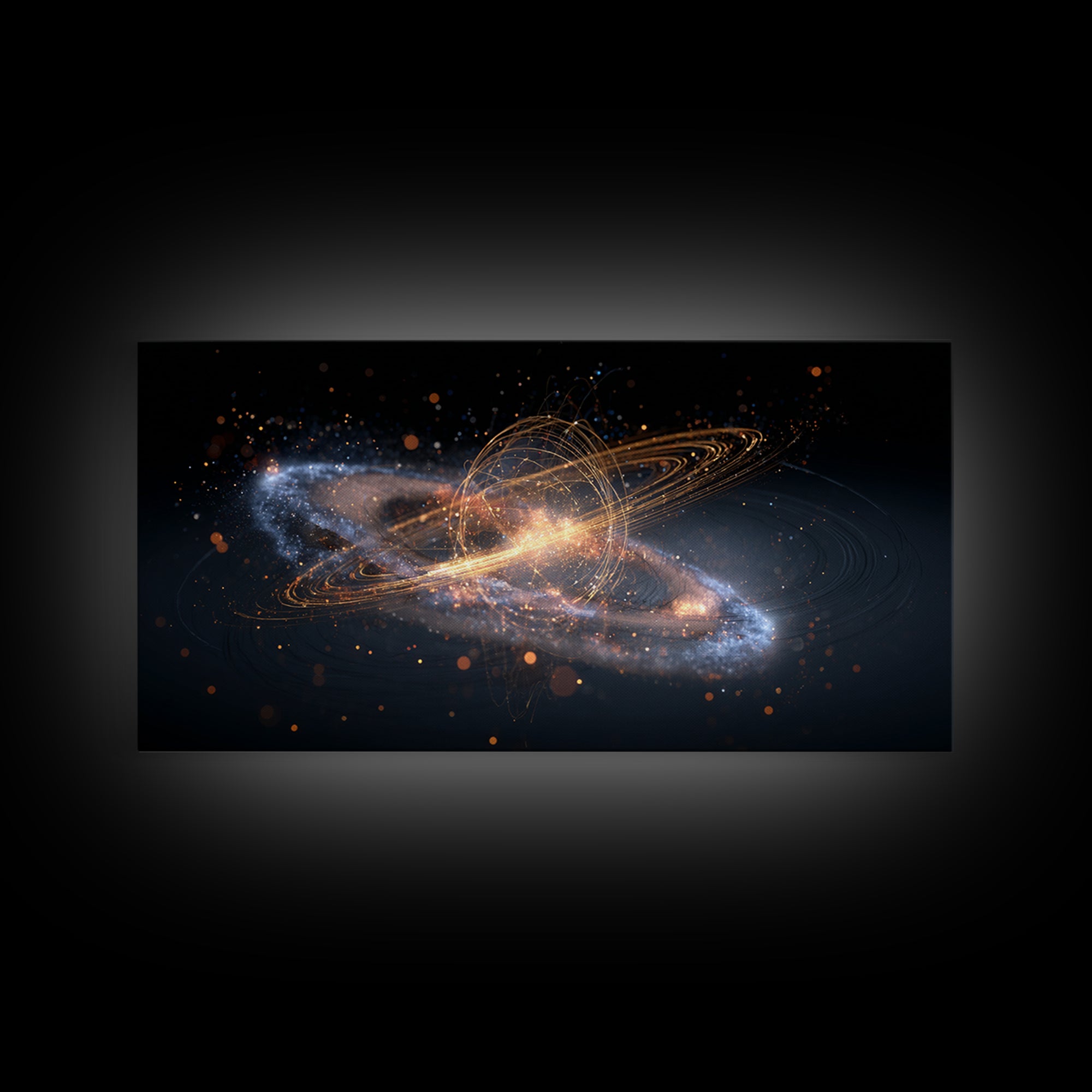 Golden Cosmic Galaxy Wall Art, Saturn Ring Space Abstract Poster, Modern Sci Fi Decor, Large Canvas Print For Home Office
