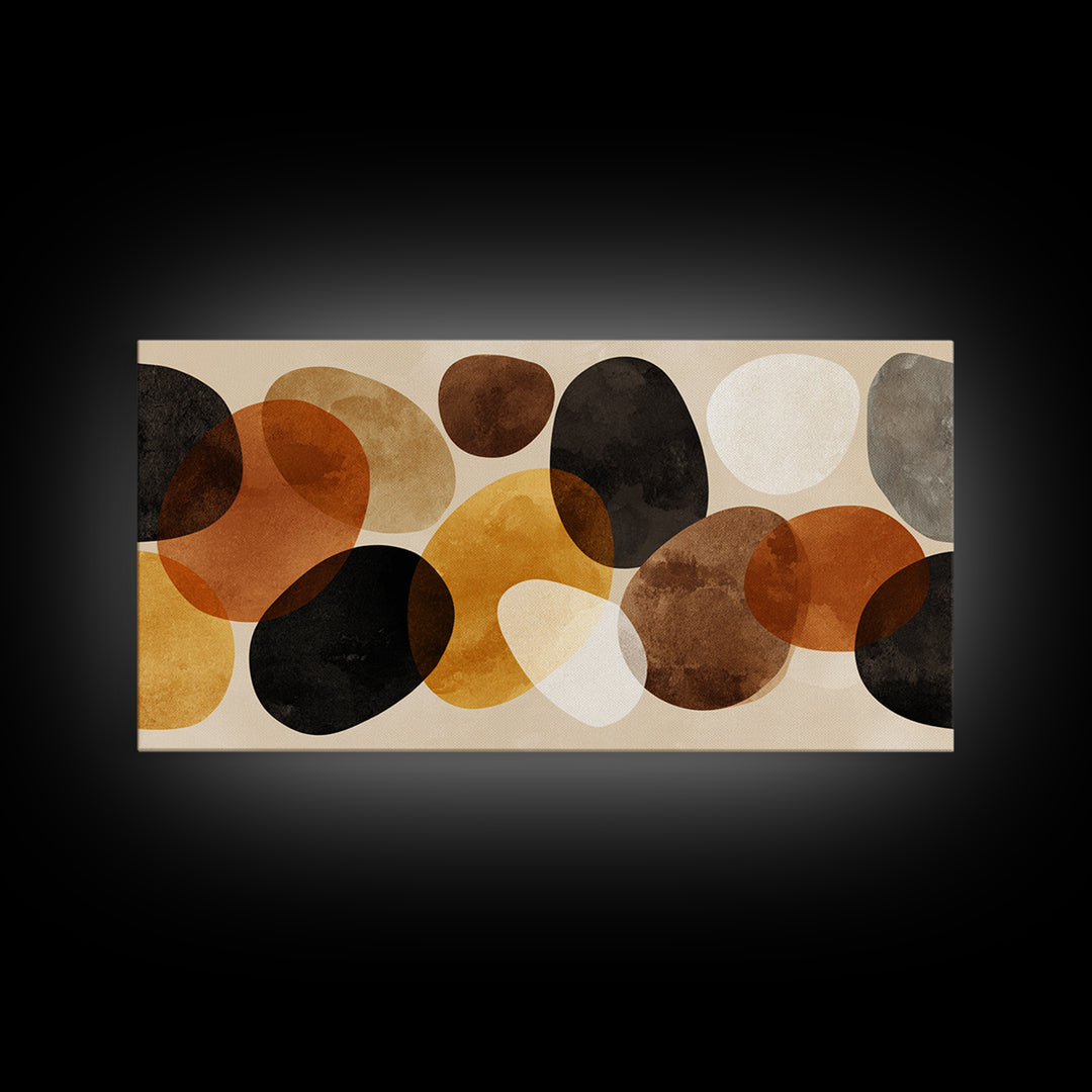 Overlapping Earth Tone Circles Wall Art, Abstract Midcentury Modern Art, Orange Black Beige Shapes, Modern Wall Decor, Office Decor