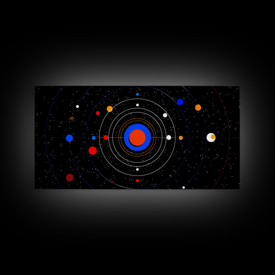 Black Solar System Orbit Wall Art, Midcentury Modern Space Abstract Print, Retro Cosmic Poster, Planetarium MCM Decor Art