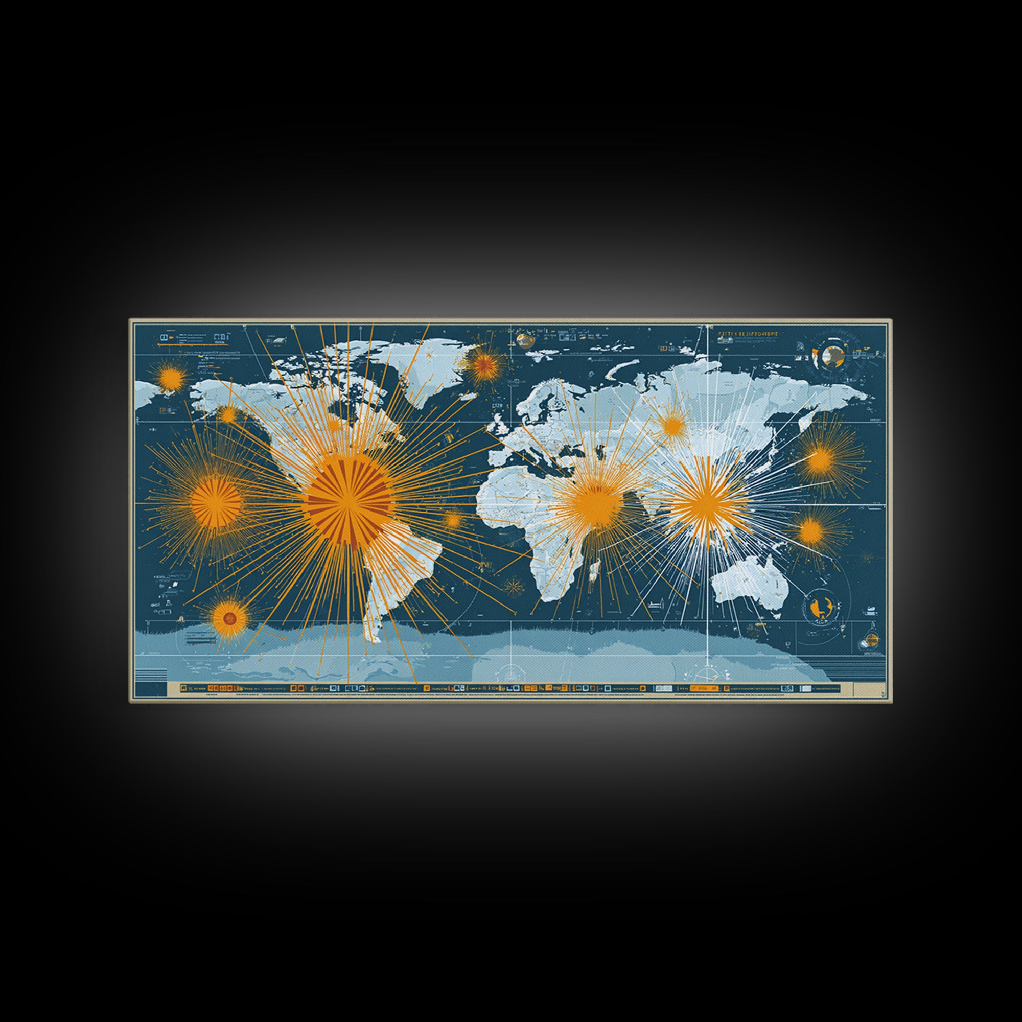 Detailed Blue World Map Network Canvas Print, Modern Office Wall Art, Global Travel Poster, Large Home Decor, Digital Art Print