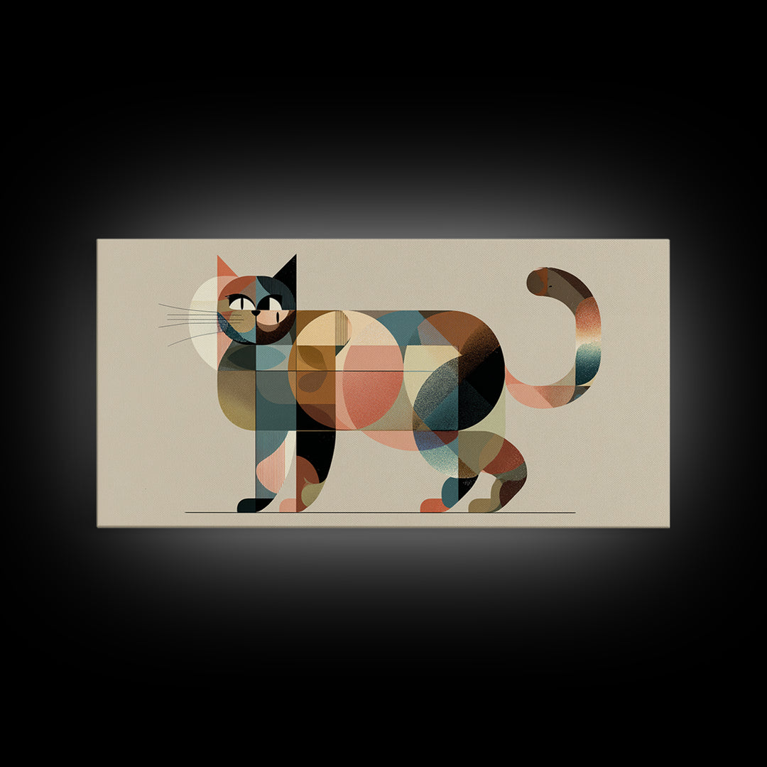 Muted Geometric Cat Wall Art, Midcentury Modern Feline Print, Scandinavian Modern Decor, Pastel Abstract Poster For Cat Lovers