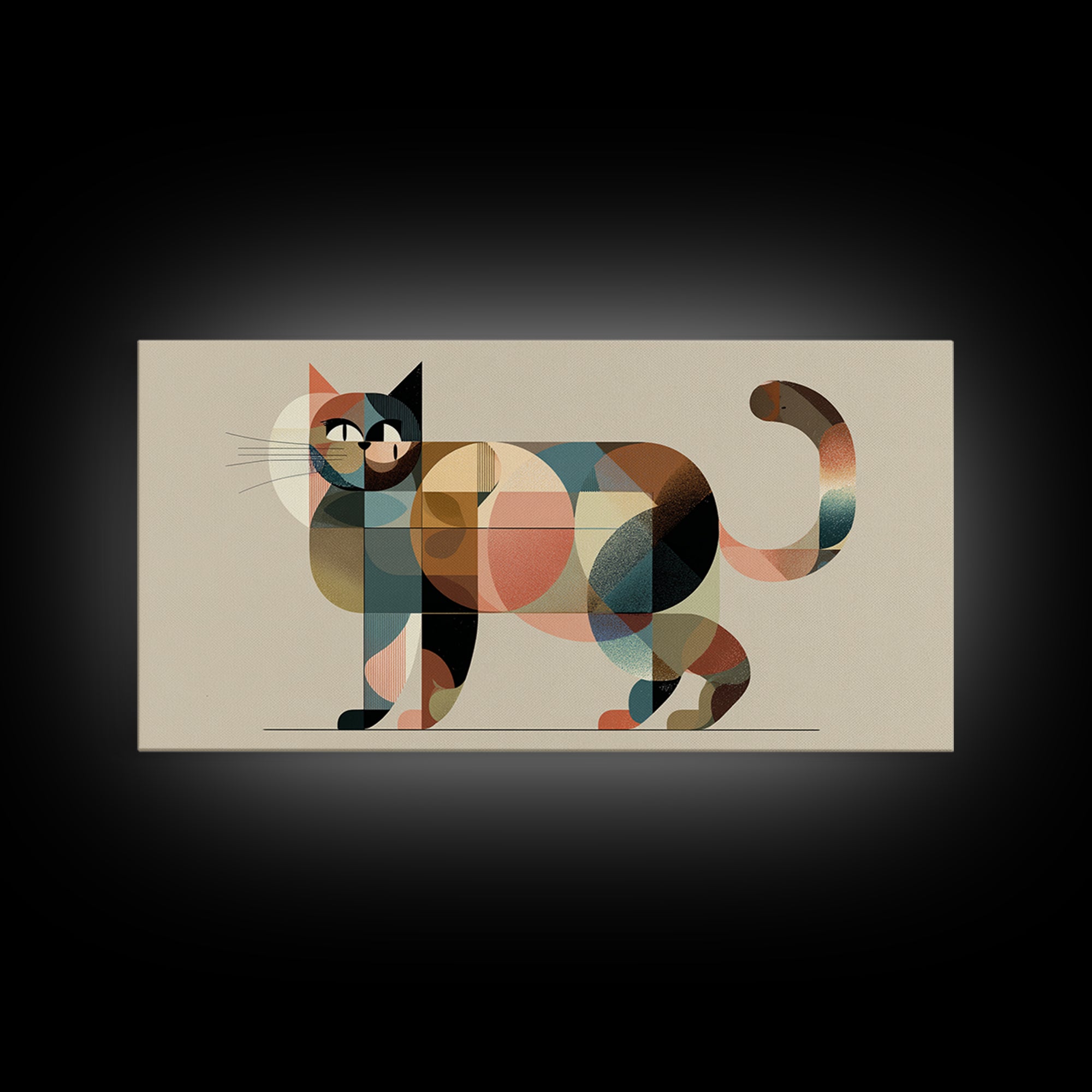 Muted Geometric Cat Wall Art, Midcentury Modern Feline Print, Scandinavian Modern Decor, Pastel Abstract Poster For Cat Lovers