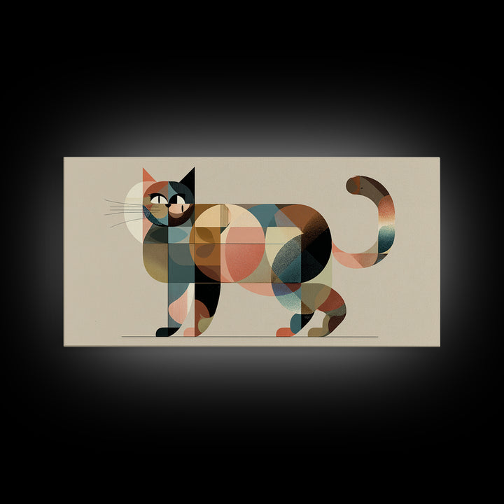 Muted Geometric Cat Wall Art, Midcentury Modern Feline Print, Scandinavian Modern Decor, Pastel Abstract Poster For Cat Lovers