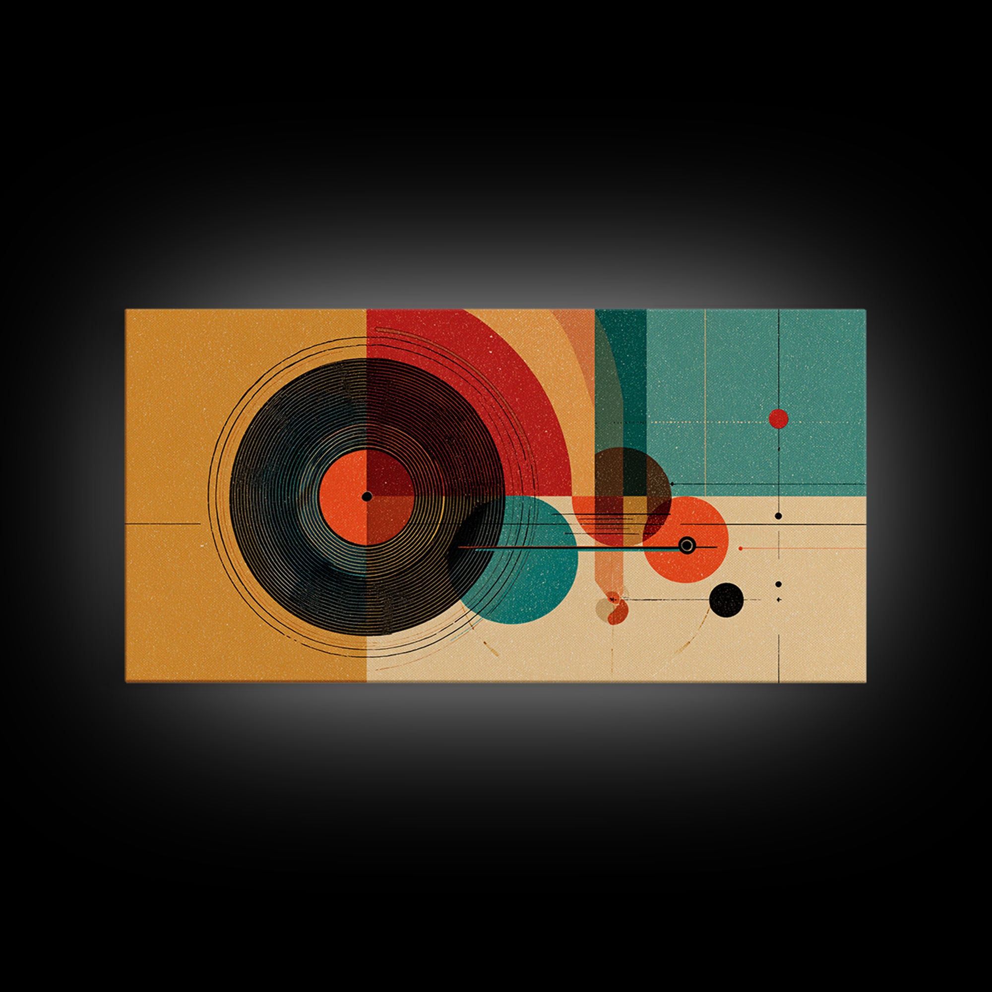 Retro Vinyl Record Wall Art, Midcentury Modern Music Poster, Abstract Geometric Art Print, Orange Teal Decor For Bar Cart