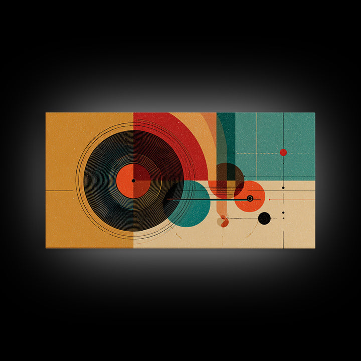 Retro Vinyl Record Wall Art, Midcentury Modern Music Poster, Abstract Geometric Art Print, Orange Teal Decor For Bar Cart