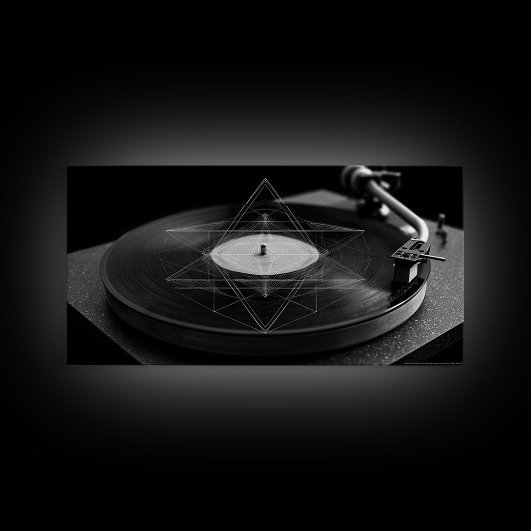 Black And White Turntable Canvas Print, Vinyl Record Wall Art, Modern Geometric Music Poster, Minimalist Decor For Home Office
