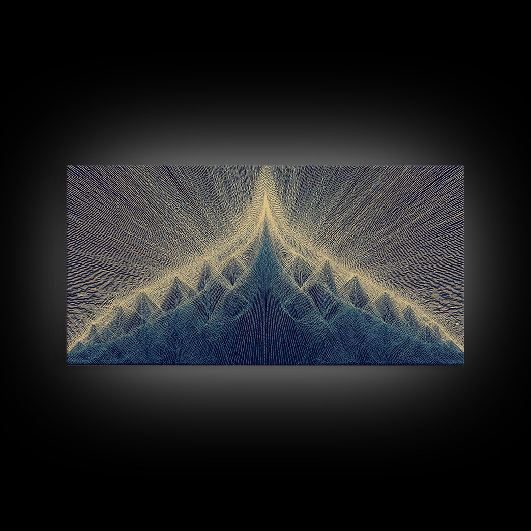 Navy Beige Mountain Sound Wave Canvas Print, Modern Abstract Art, Geometric Wall Art, Midcentury Decor For Home Office Decor