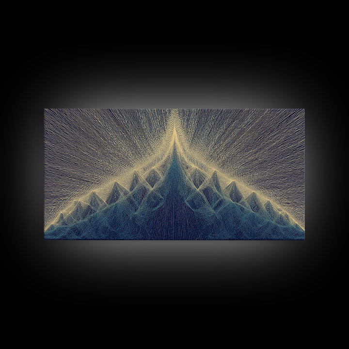 Navy Beige Mountain Sound Wave Canvas Print, Modern Abstract Art, Geometric Wall Art, Midcentury Decor For Home Office Decor