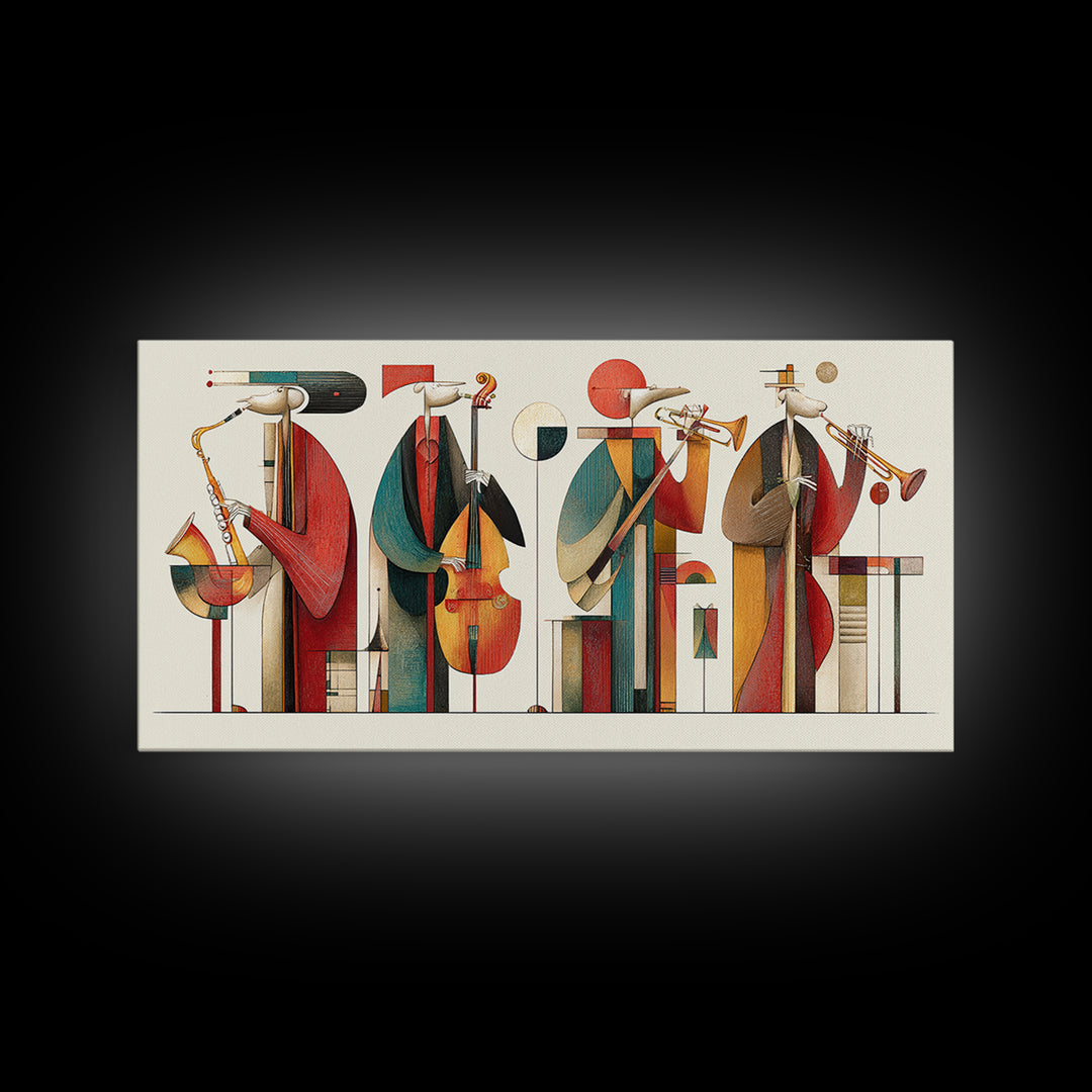 Abstract Geometric Jazz Musicians Canvas Print, Midcentury Modern Wall Art, Bauhaus Poster, Colorful Home Decor Gift Idea