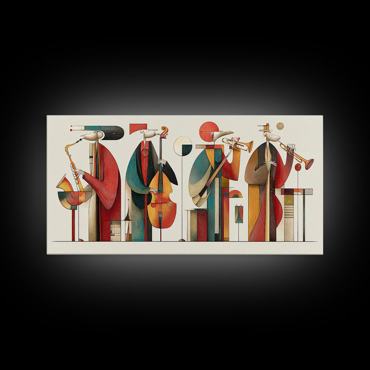 Abstract Geometric Jazz Musicians Canvas Print, Midcentury Modern Wall Art, Bauhaus Poster, Colorful Home Decor Gift Idea
