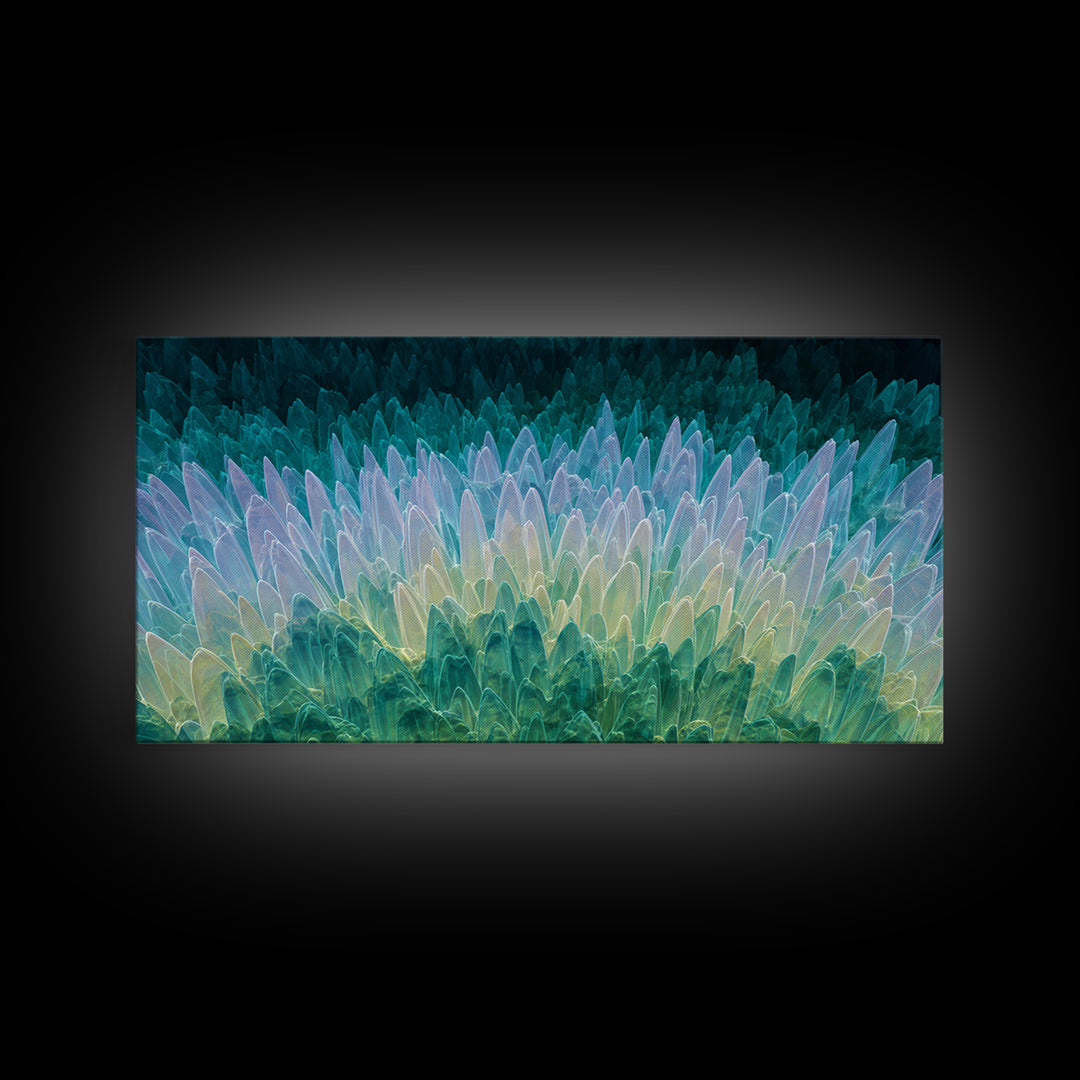 Teal Crystal Feather Abstract Wall Art, Midcentury Modern Art Print, Blue Green Geometric Decor, Statement Home Office Art