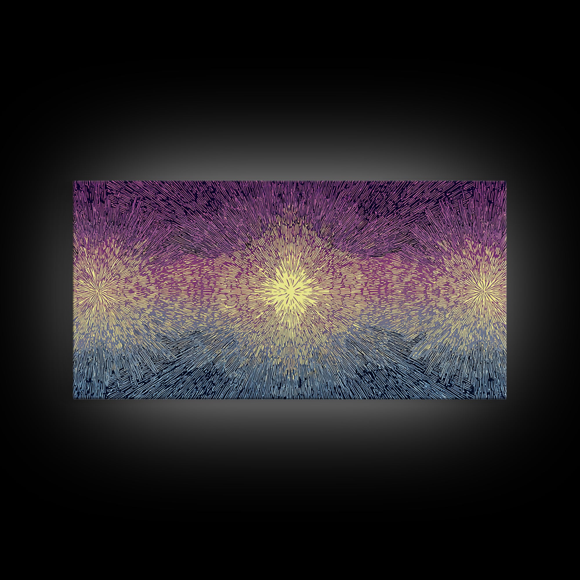 Purple Gold Radiant Burst Wall Art, Midcentury Modern Abstract Print, Spiritual Sun Decor, Funky Geometric Home Office Art