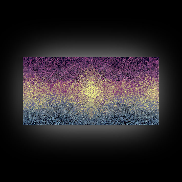 Purple Gold Radiant Burst Wall Art, Midcentury Modern Abstract Print, Spiritual Sun Decor, Funky Geometric Home Office Art