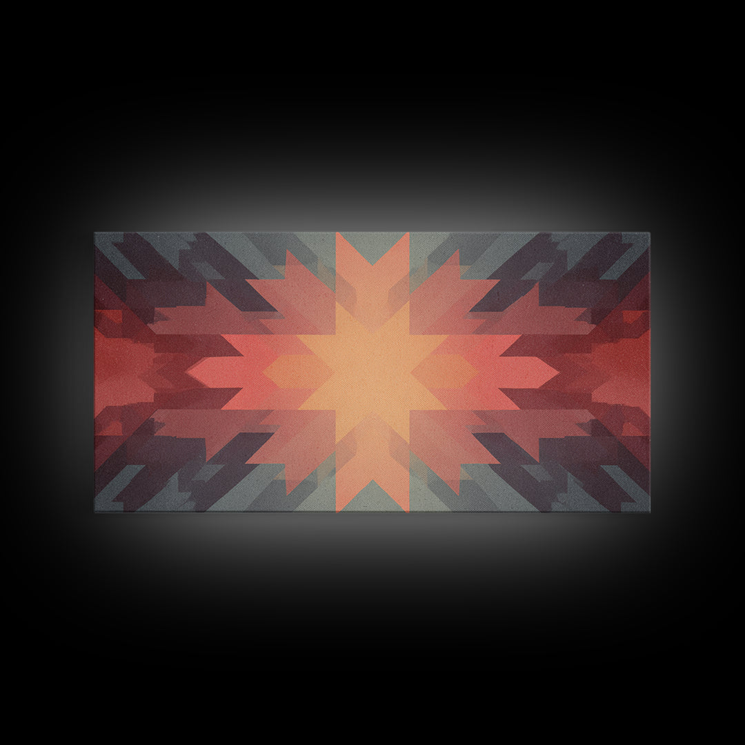 Southwestern Sunrise Star Geometry Wall Art, Midcentury Modern Canvas Print, Earth Tone Abstract Decor, MCM Living Room Art