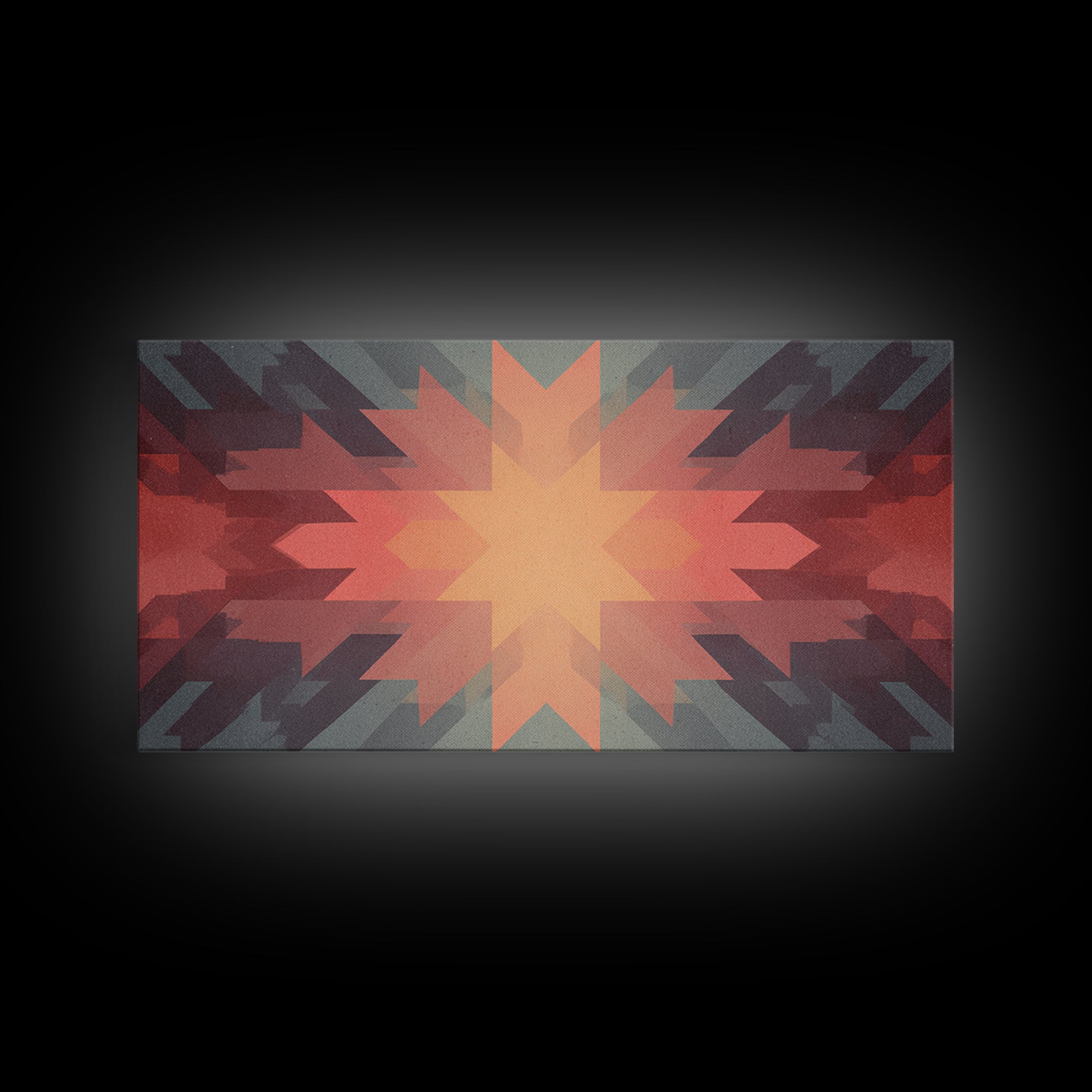 Southwestern Sunrise Star Geometry Wall Art, Midcentury Modern Canvas Print, Earth Tone Abstract Decor, MCM Living Room Art