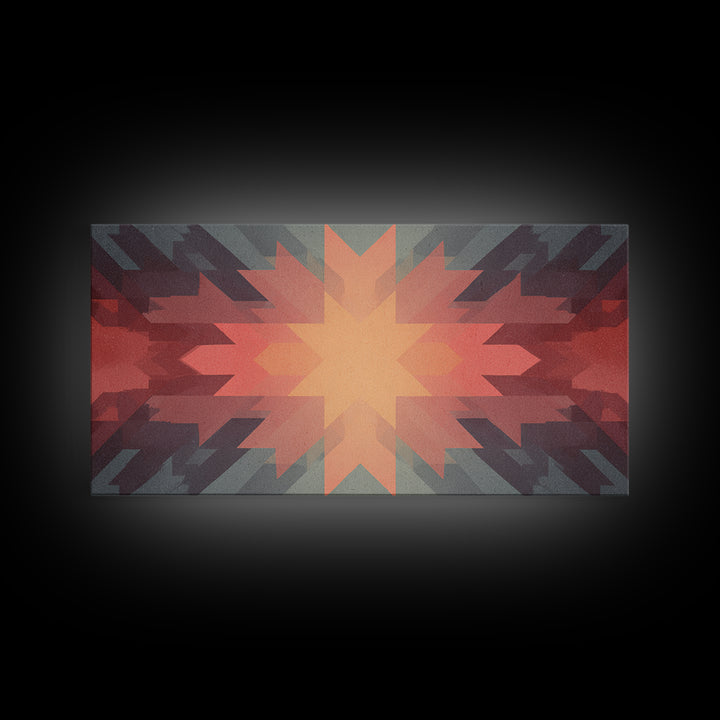 Southwestern Sunrise Star Geometry Wall Art, Midcentury Modern Canvas Print, Earth Tone Abstract Decor, MCM Living Room Art