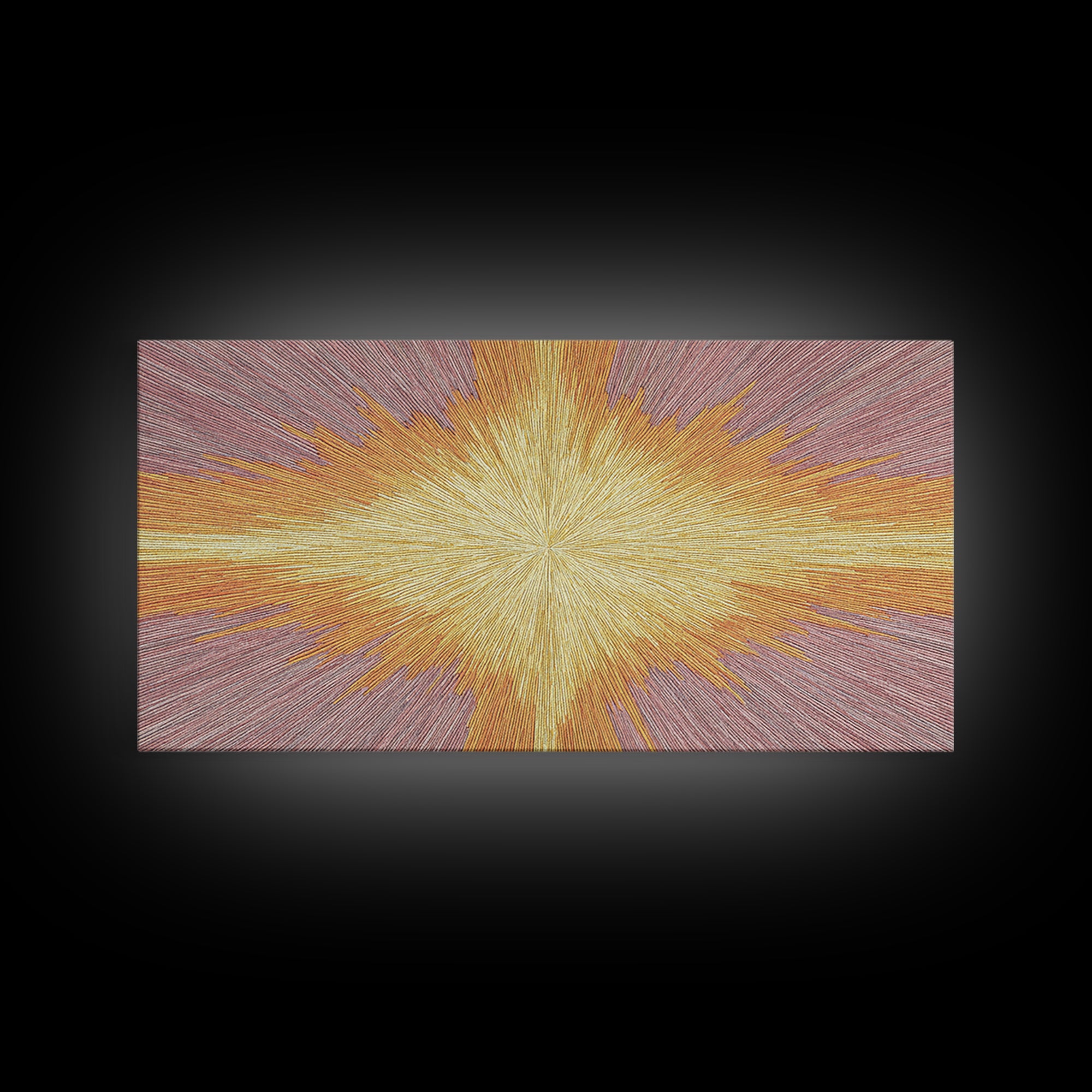 Golden Radiant Cross Starburst Framed Canvas Print, Spiritual Wall Art, Modern Christian Abstract Decor, Purple Yellow Art