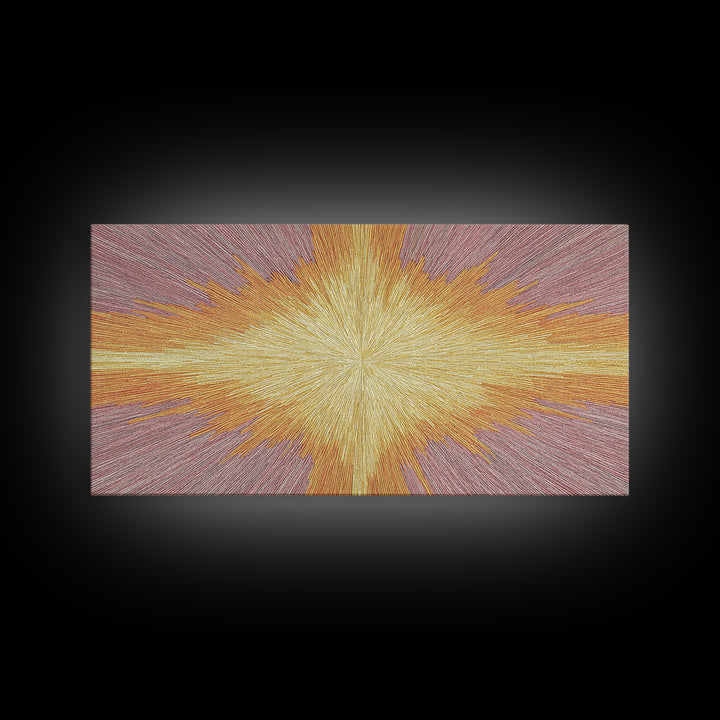 Golden Radiant Cross Starburst Framed Canvas Print, Spiritual Wall Art, Modern Christian Abstract Decor, Purple Yellow Art