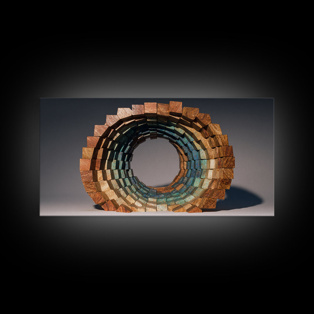 Copper Teal Oval Block Sculpture Wall Art, Midcentury Modern Geometric Abstract Print, Retro MCM Decor For Living Room Art
