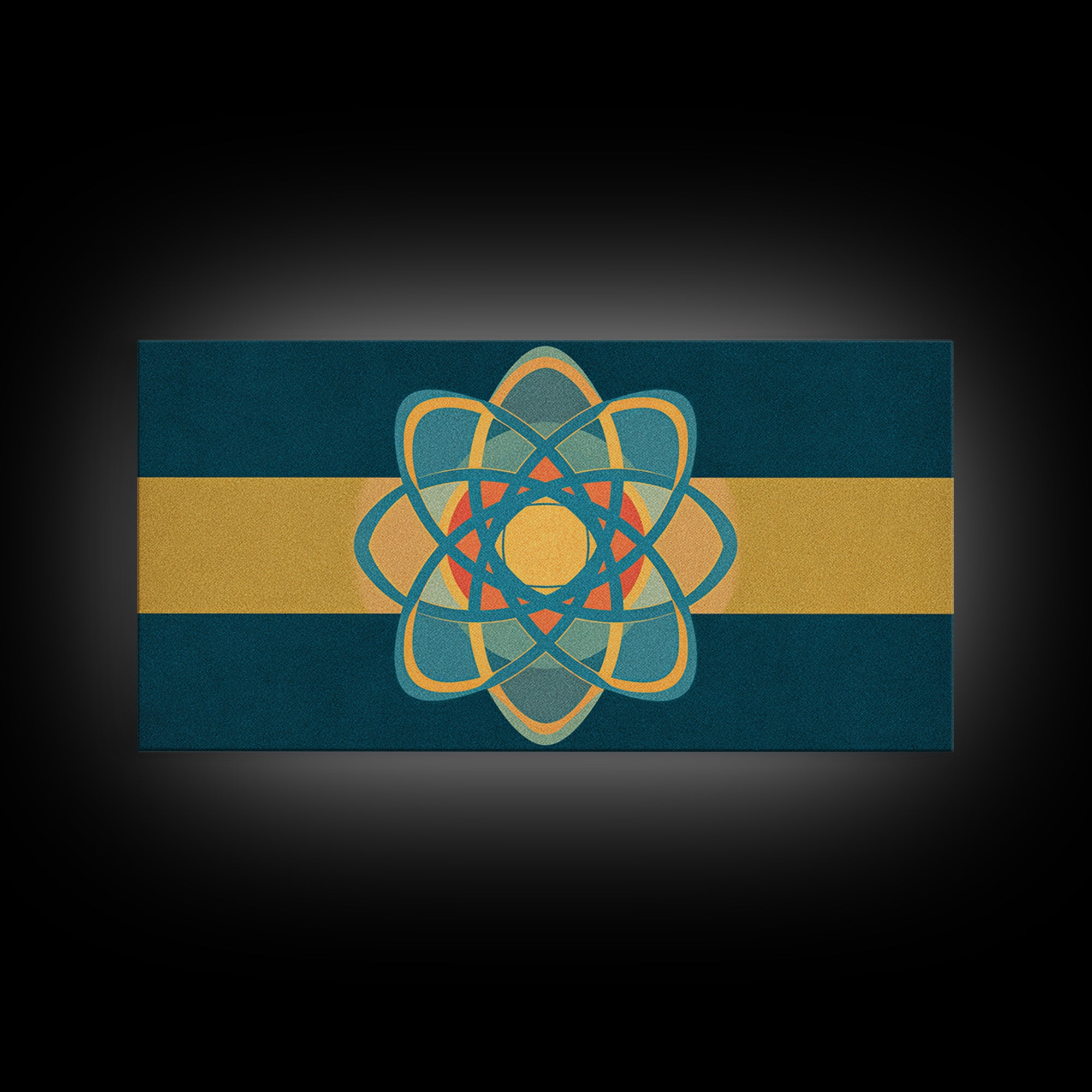 Teal And Gold Atomic Orbit Abstract, Mid Century Modern Wall Art, Retro Science Decor, Geometric MCM Canvas Print Poster