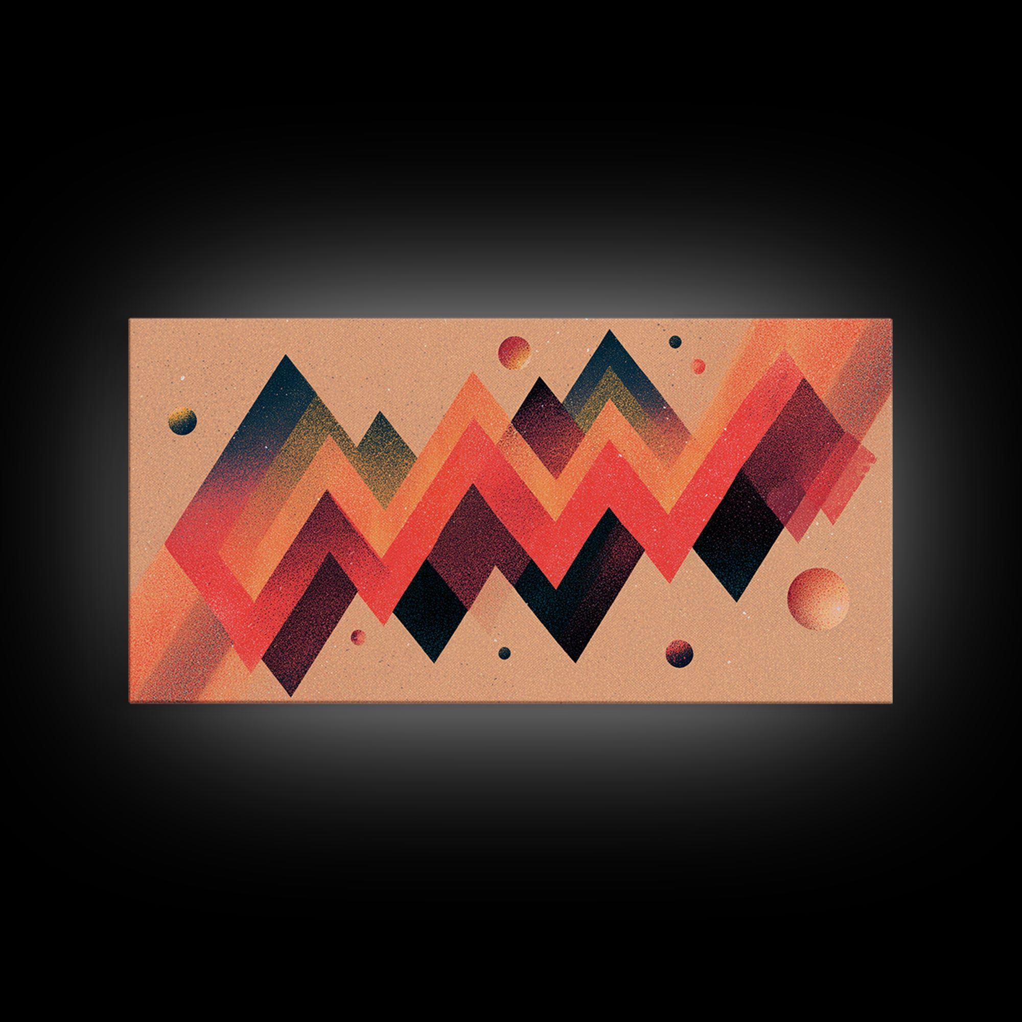 Coral Zigzag Mountain Abstract Wall Art, Mid Century Modern Geometric Poster, Retro Space Decor, Orange Teal Print For Living Room