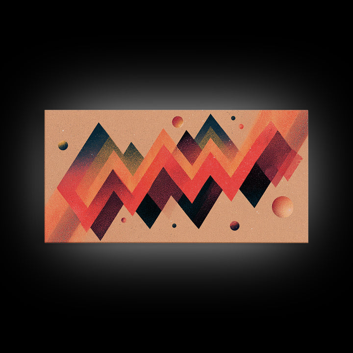 Coral Zigzag Mountain Abstract Wall Art, Mid Century Modern Geometric Poster, Retro Space Decor, Orange Teal Print For Living Room