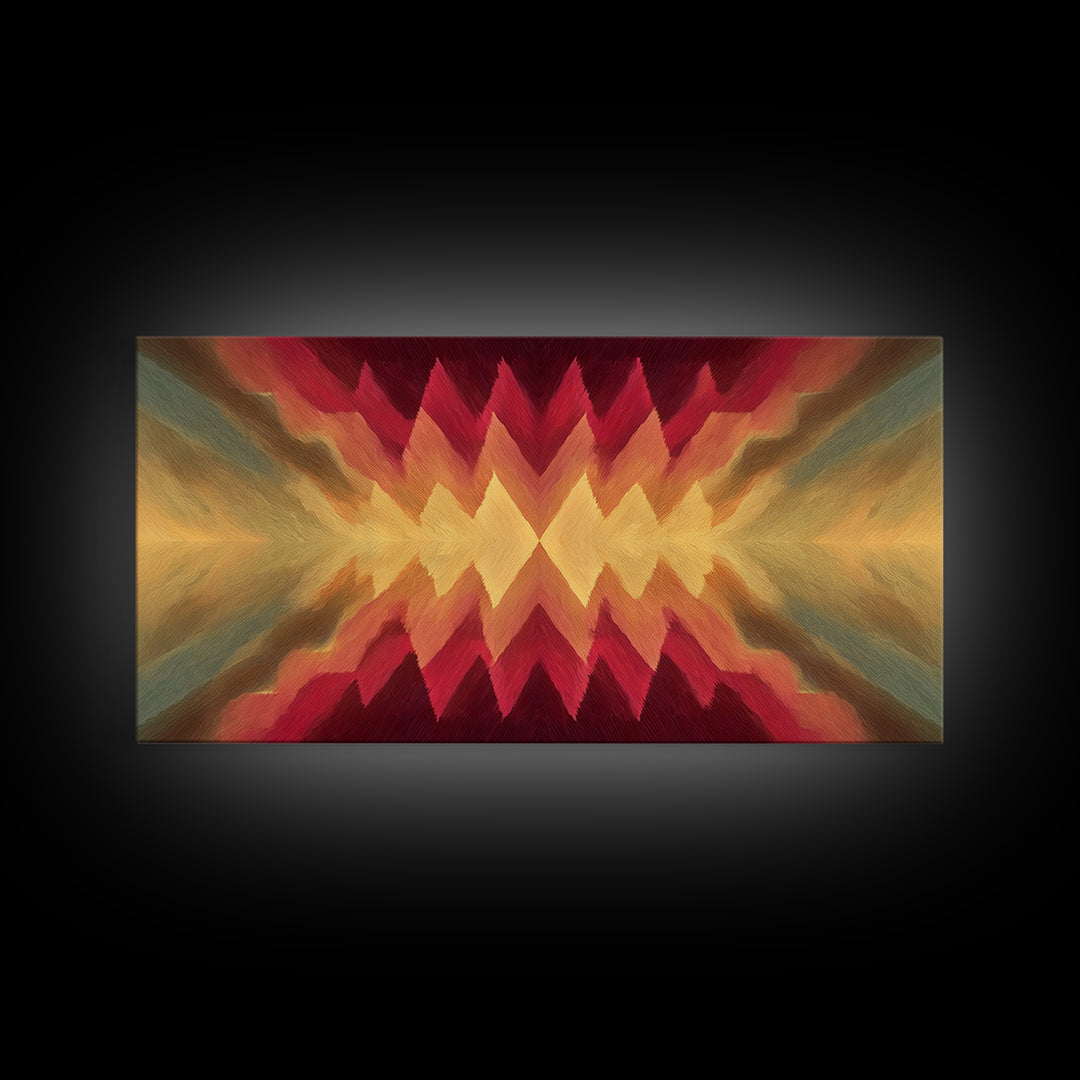 Radiant Chevron Sunset Abstract Canvas Print, Mid Century Modern Wall Art, Warm Red Gold Geometric Decor For Living Room