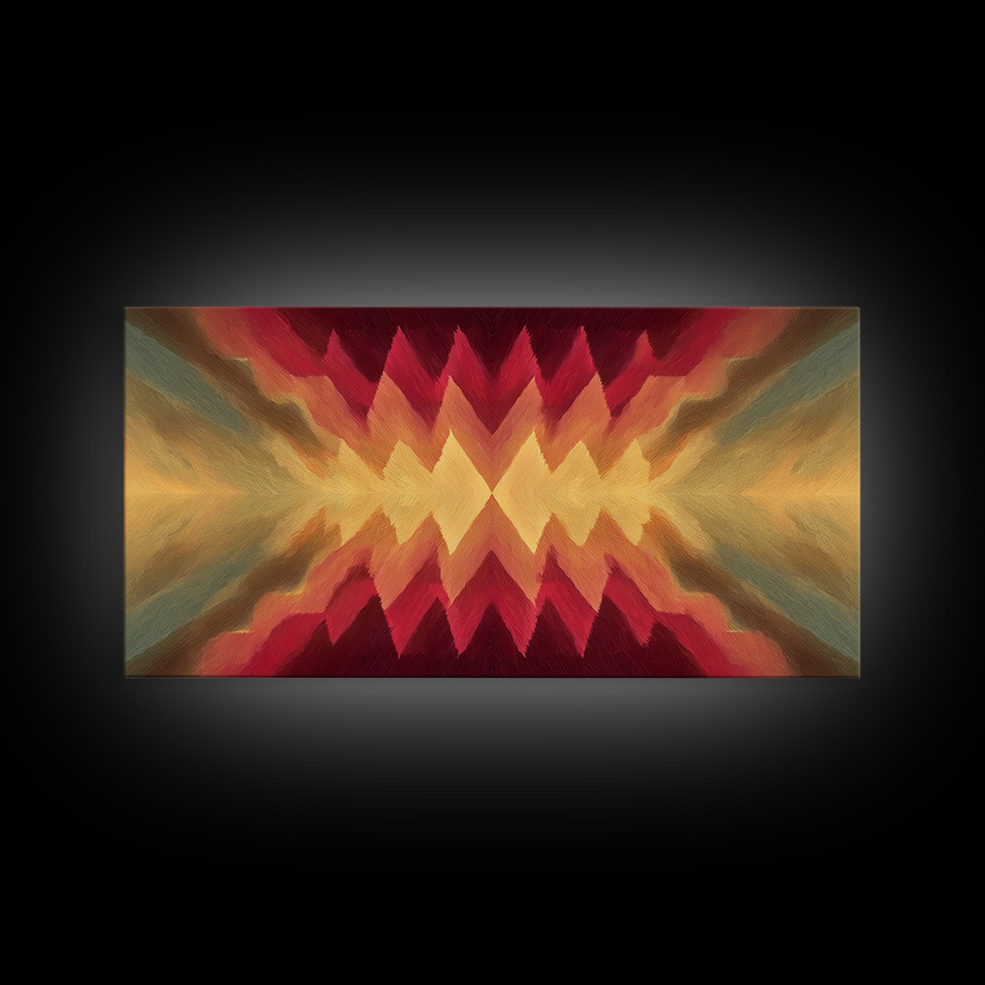 Radiant Chevron Sunset Abstract Canvas Print, Mid Century Modern Wall Art, Warm Red Gold Geometric Decor For Living Room