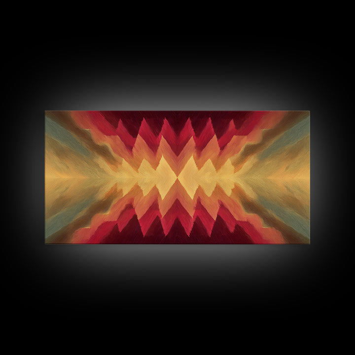 Radiant Chevron Sunset Abstract Canvas Print, Mid Century Modern Wall Art, Warm Red Gold Geometric Decor For Living Room