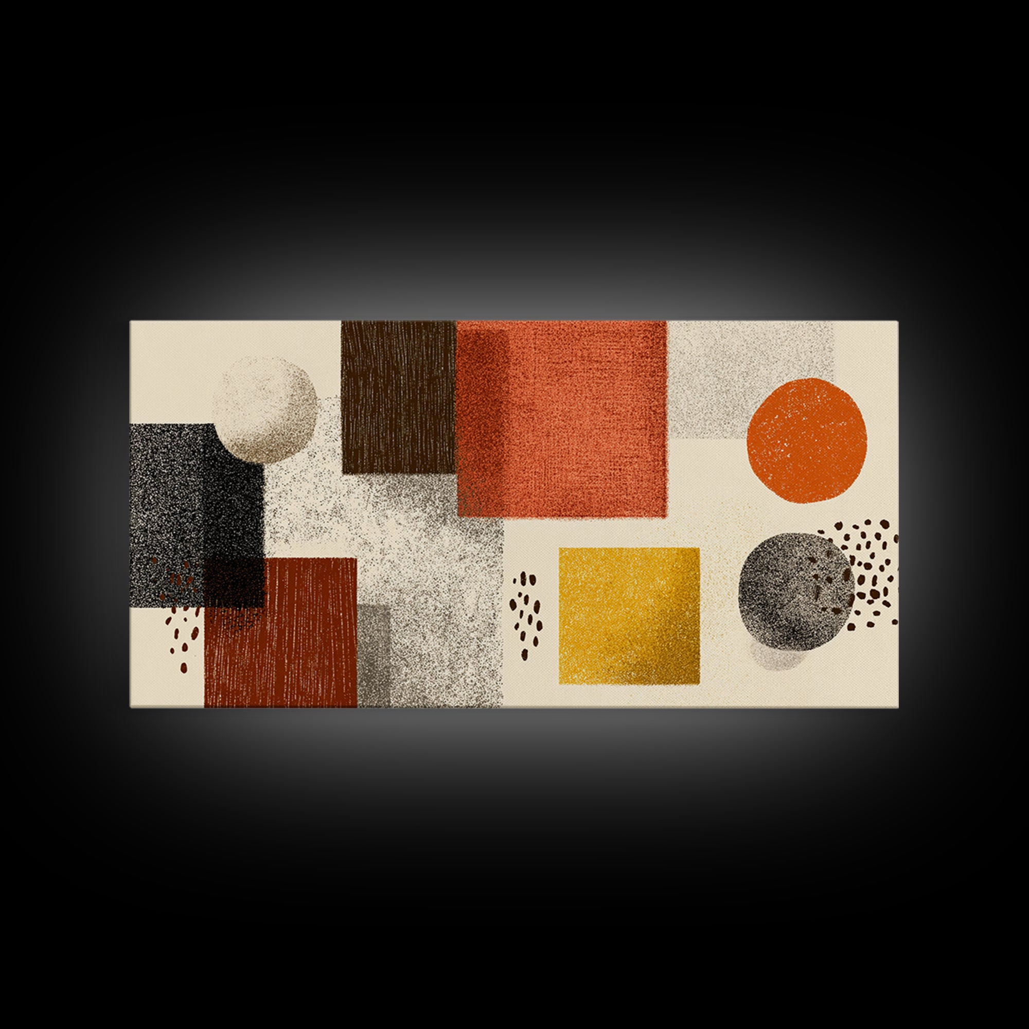 Earth Tone Geometric Shapes Framed Canvas Print, Mid Century Modern Wall Art, Orange Yellow Abstract Decor For Home Office