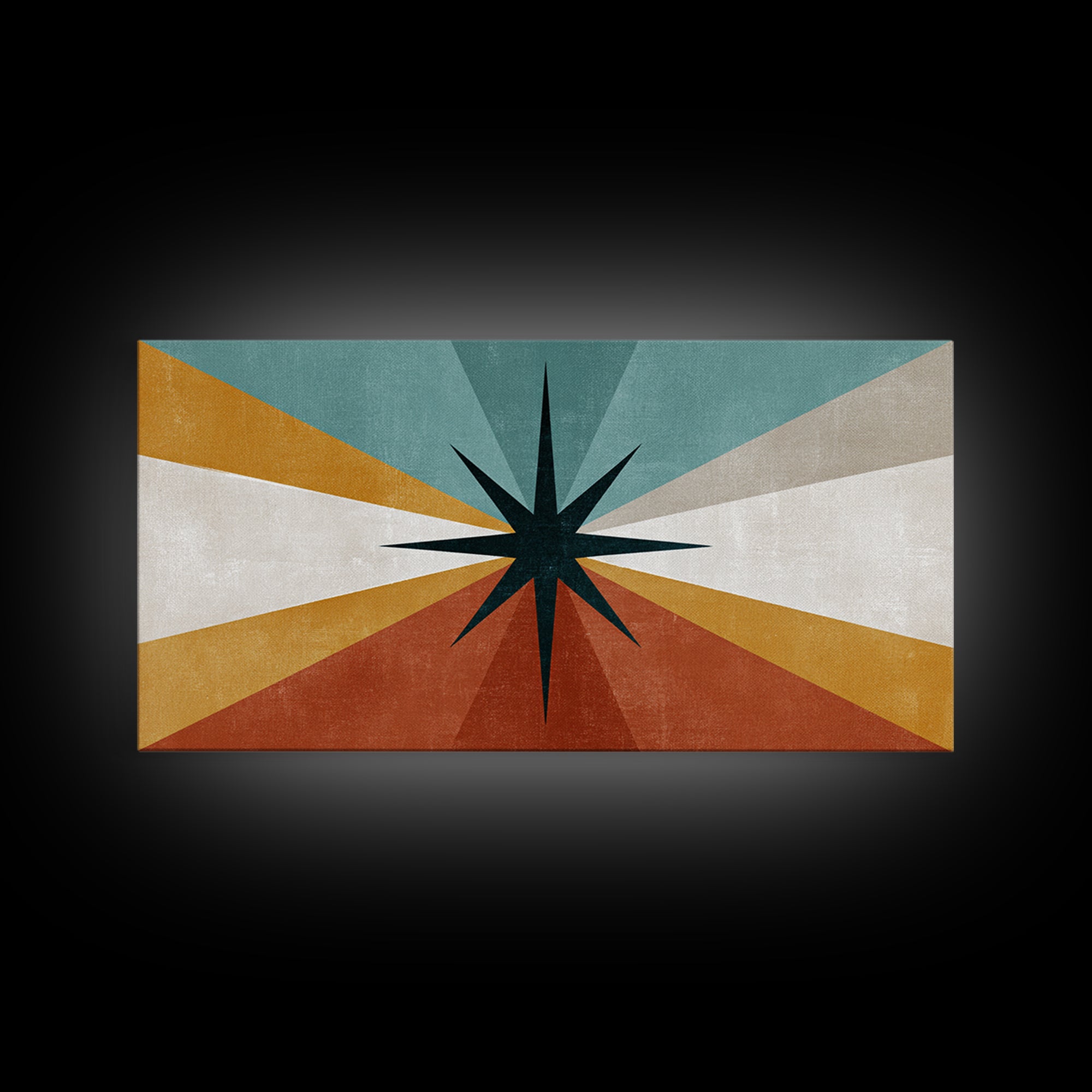 Compass Star Geometric Abstract Wall Art, Mid Century Modern Atomic Poster, Retro MCM Canvas Print, Teal Orange Wall Decor