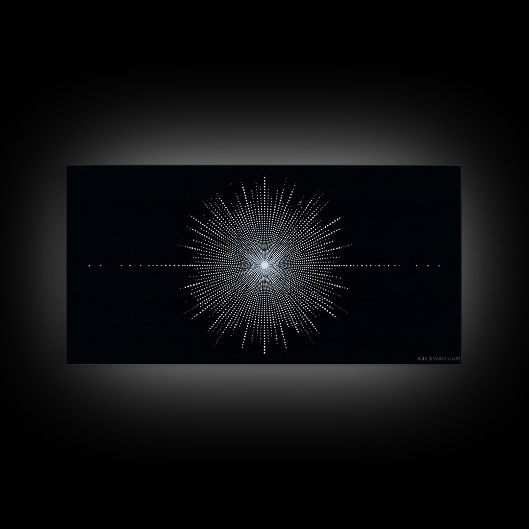 Blue Black Digital Starburst Op Art Wall Art, Modern Abstract Art, Geometric Poster, Home Decor, Minimalist Framed Canvas Print