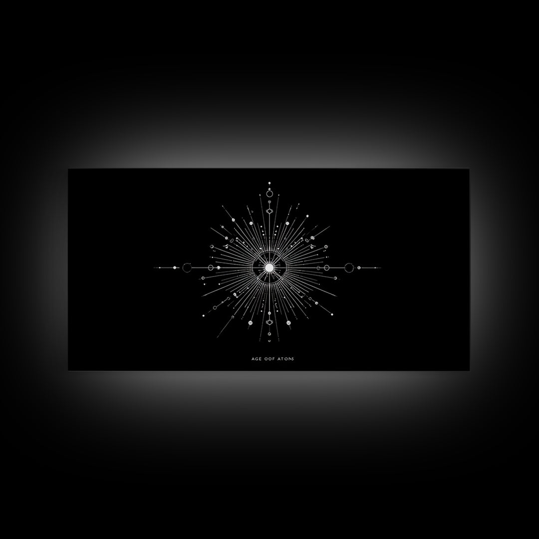 White Atomic Starburst Wall Art, Midcentury Modern Art, Black Retro Art Print, Geometric Wall Decor, Space Abstract Poster