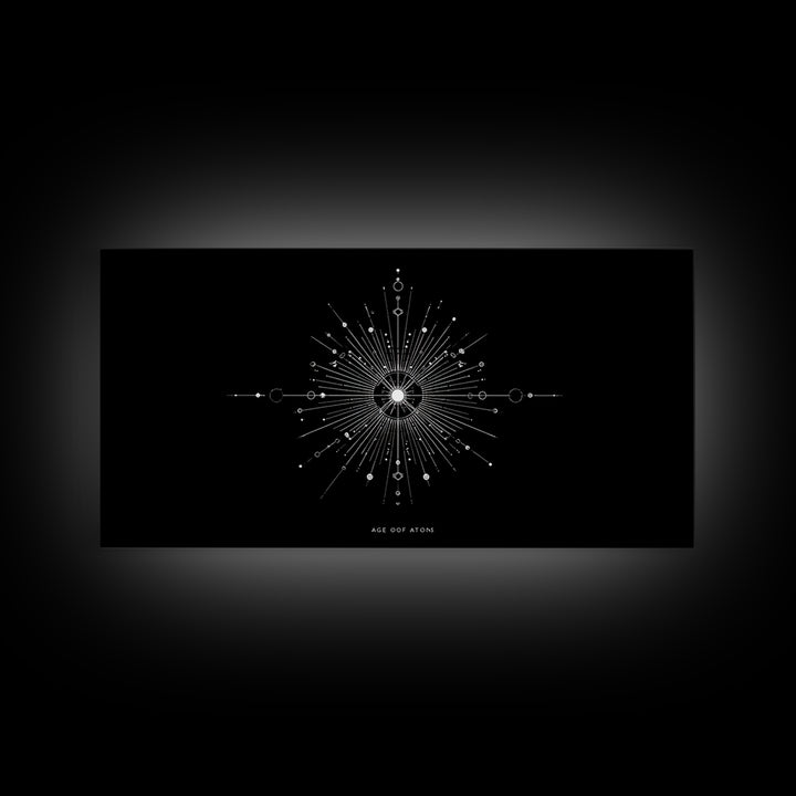 White Atomic Starburst Wall Art, Midcentury Modern Art, Black Retro Art Print, Geometric Wall Decor, Space Abstract Poster