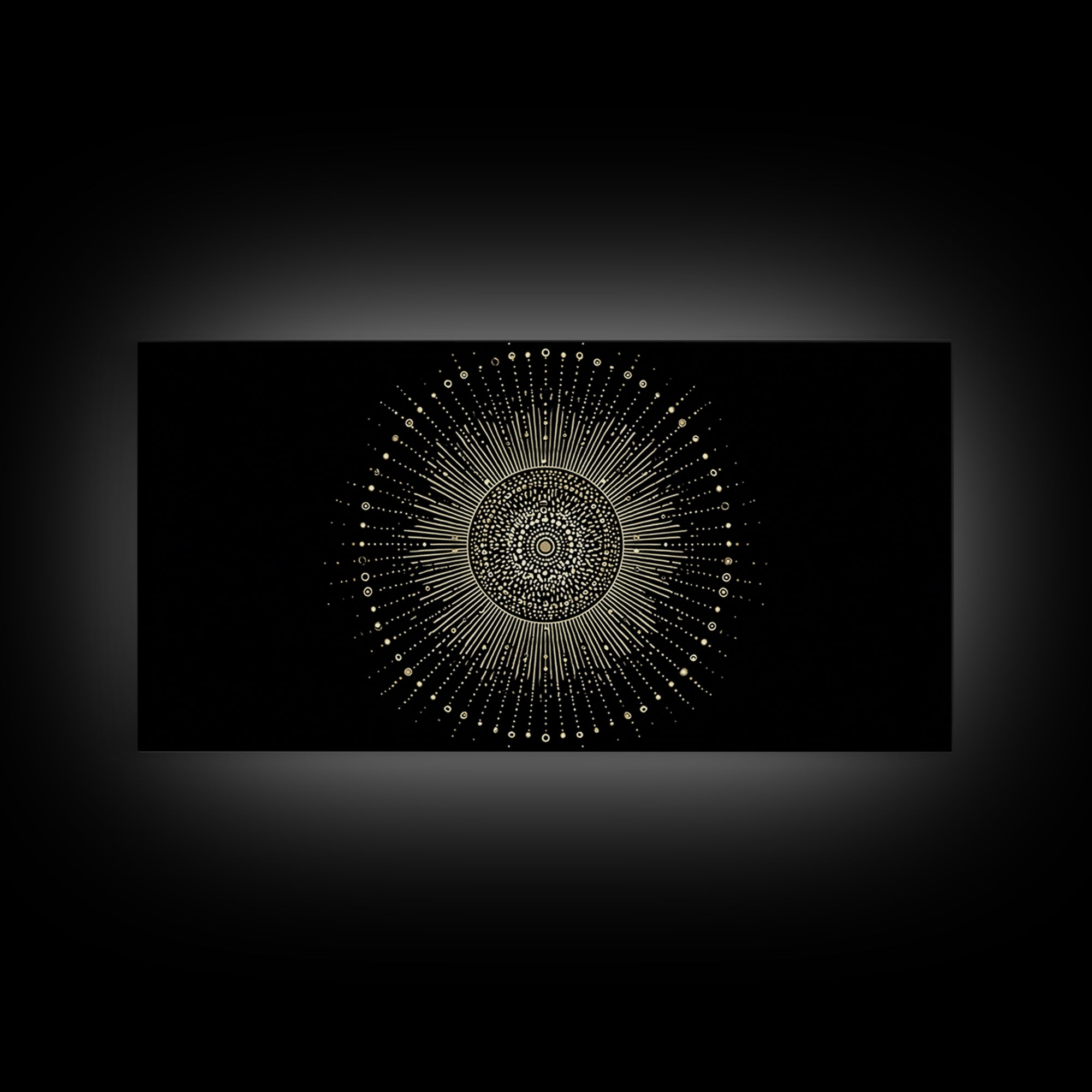 Gold Radiant Sunburst Wall Art, Midcentury Modern Art, Black Gold Frame Decor, Celestial Geometric Print, Retro Home Decor