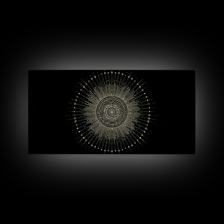 Gold Radiant Sunburst Wall Art, Midcentury Modern Art, Black Gold Frame Decor, Celestial Geometric Print, Retro Home Decor