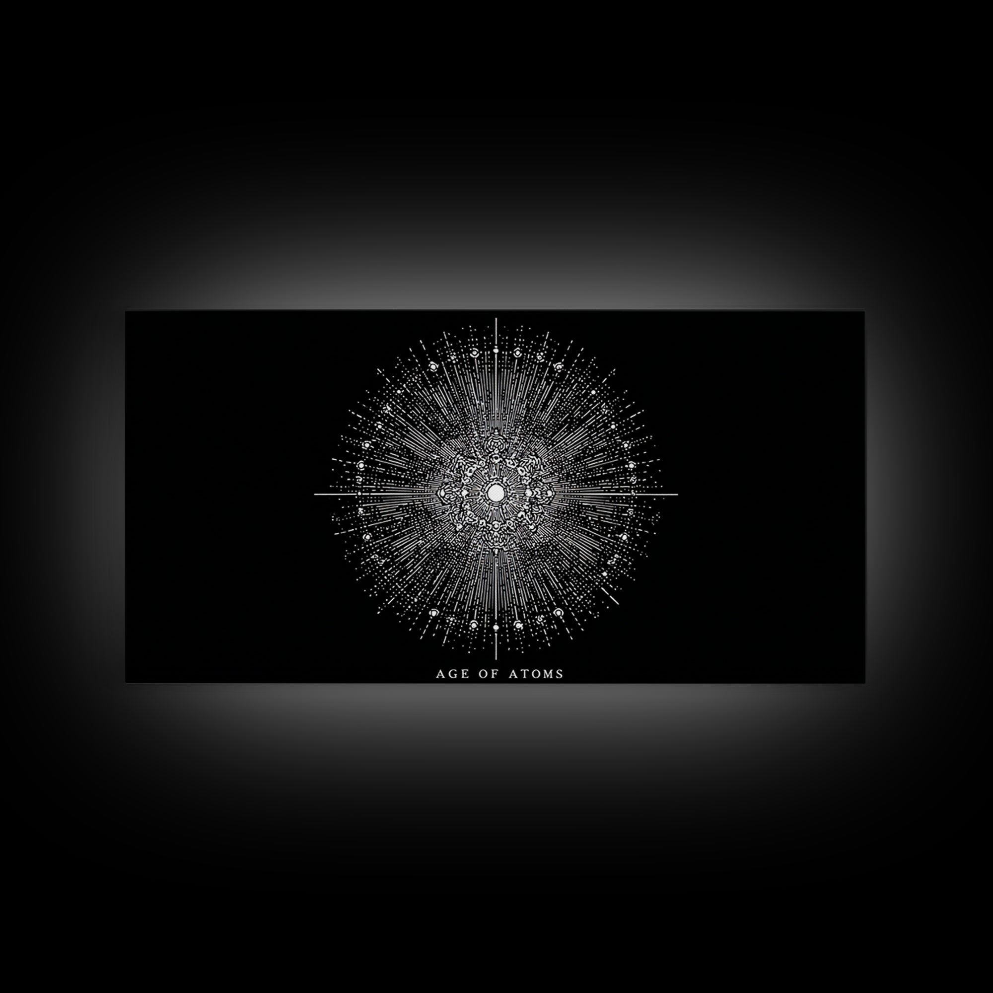 Age Of Atoms Starburst Wall Art, Midcentury Modern Art, Black White Space Poster, Atomic Retro Print, Science Wall Decor