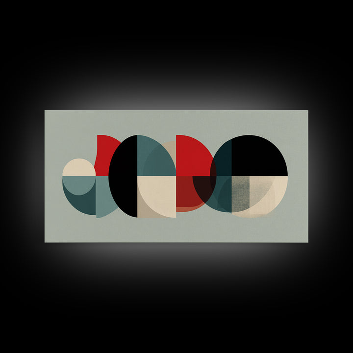 Teal Red Semicircle Canvas Print, Midcentury Modern Art, Colorblock Geometric Poster, Abstract Wall Decor, Retro MCM Art