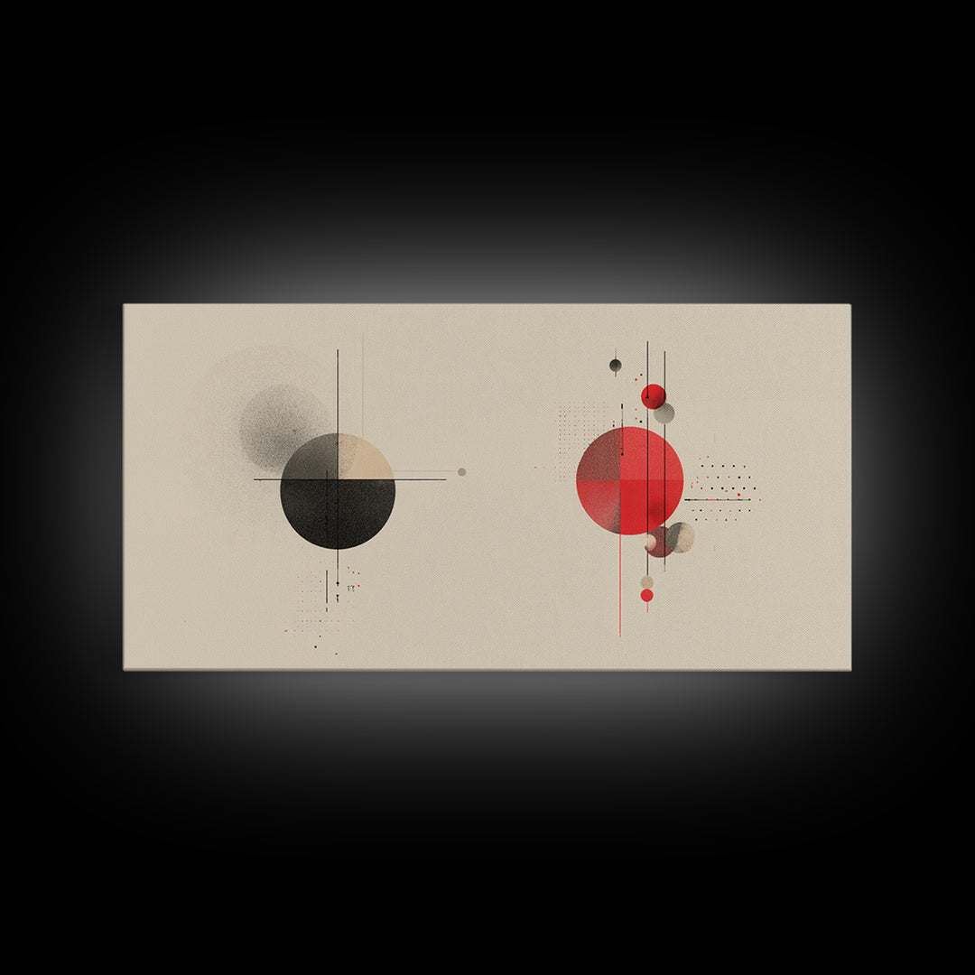 Black Red Geometric Circles And Lines Wall Art, Midcentury Modern Abstract Print, Bauhaus MCM Decor, Living Room Artwork