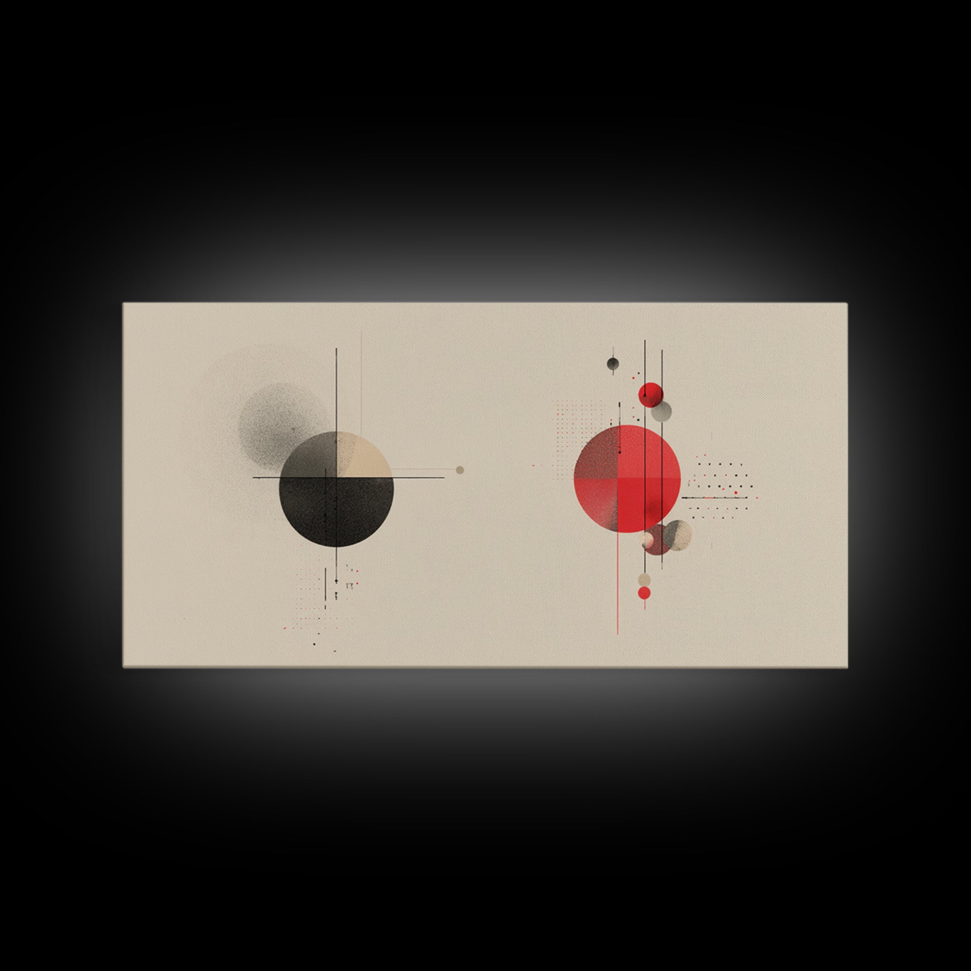 Black Red Geometric Circles And Lines Wall Art, Midcentury Modern Abstract Print, Bauhaus MCM Decor, Living Room Artwork