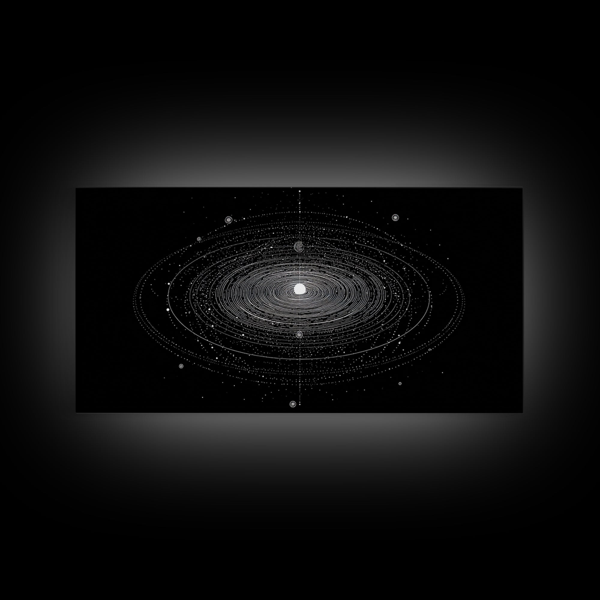 Black White Planetary Orbit Rings Canvas Print, Space Abstract Art, Minimal Modern Wall Decor, Sci Fi Office Poster Print