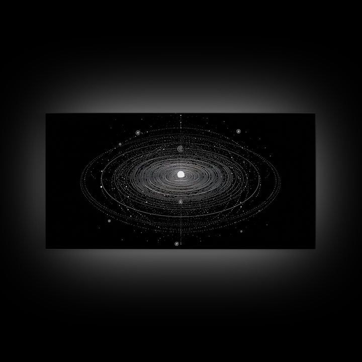 Black White Planetary Orbit Rings Canvas Print, Space Abstract Art, Minimal Modern Wall Decor, Sci Fi Office Poster Print