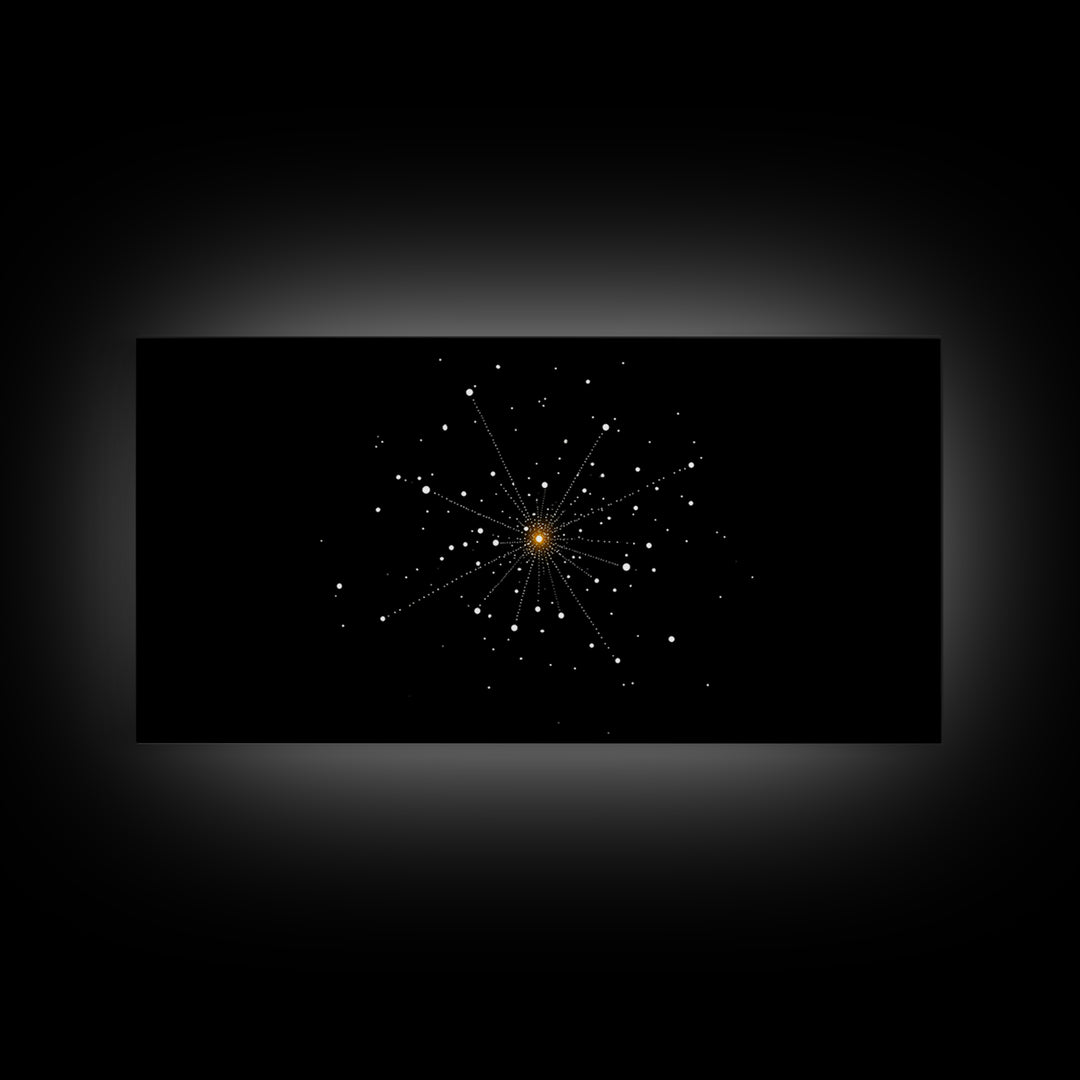 Gold Starburst Constellation On Black Canvas Print, Atomic Space Abstract Art, Midcentury Modern Decor, Office Wall Poster