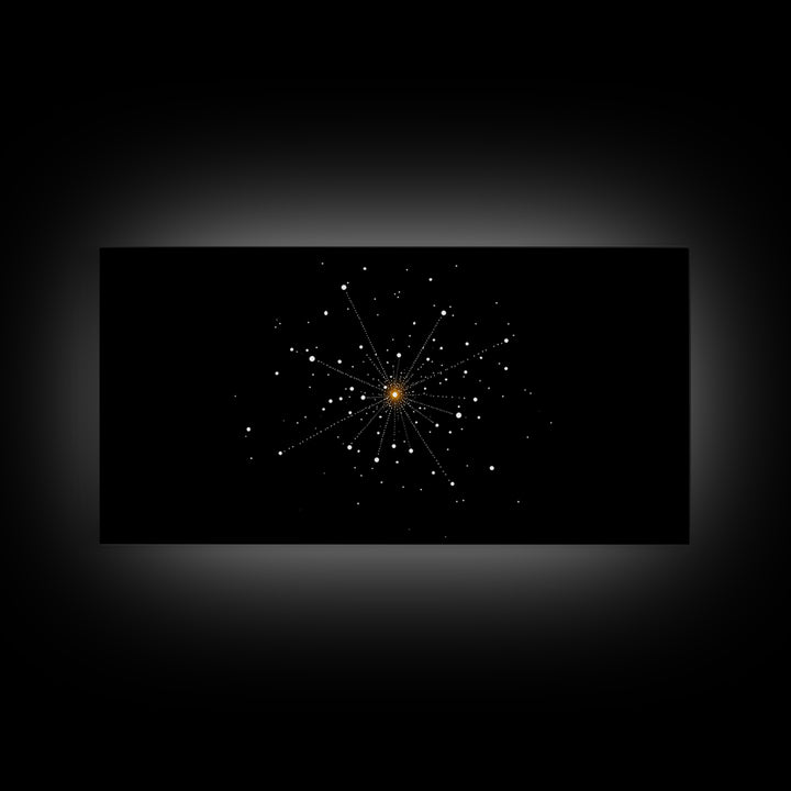 Gold Starburst Constellation On Black Canvas Print, Atomic Space Abstract Art, Midcentury Modern Decor, Office Wall Poster