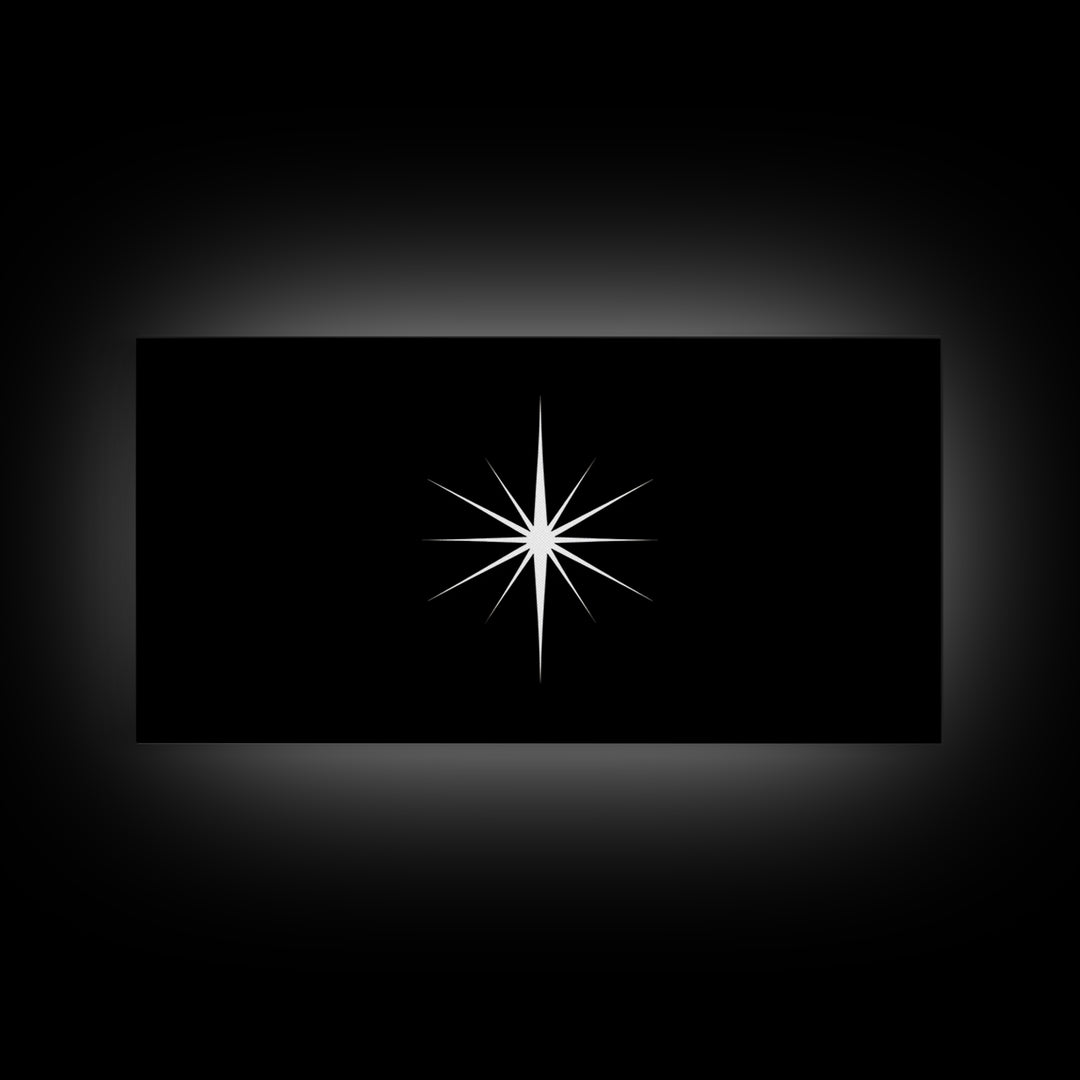 Minimal White Compass Star On Black Canvas Print, Atomic Midcentury Wall Art, Modern Abstract Decor, Office Poster Print