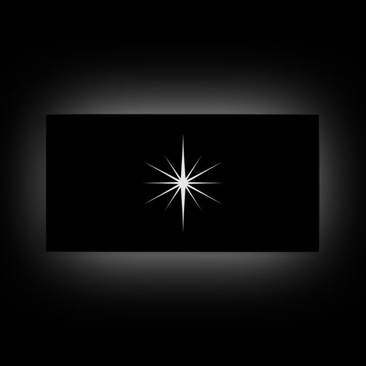 Minimal White Compass Star On Black Canvas Print, Atomic Midcentury Wall Art, Modern Abstract Decor, Office Poster Print